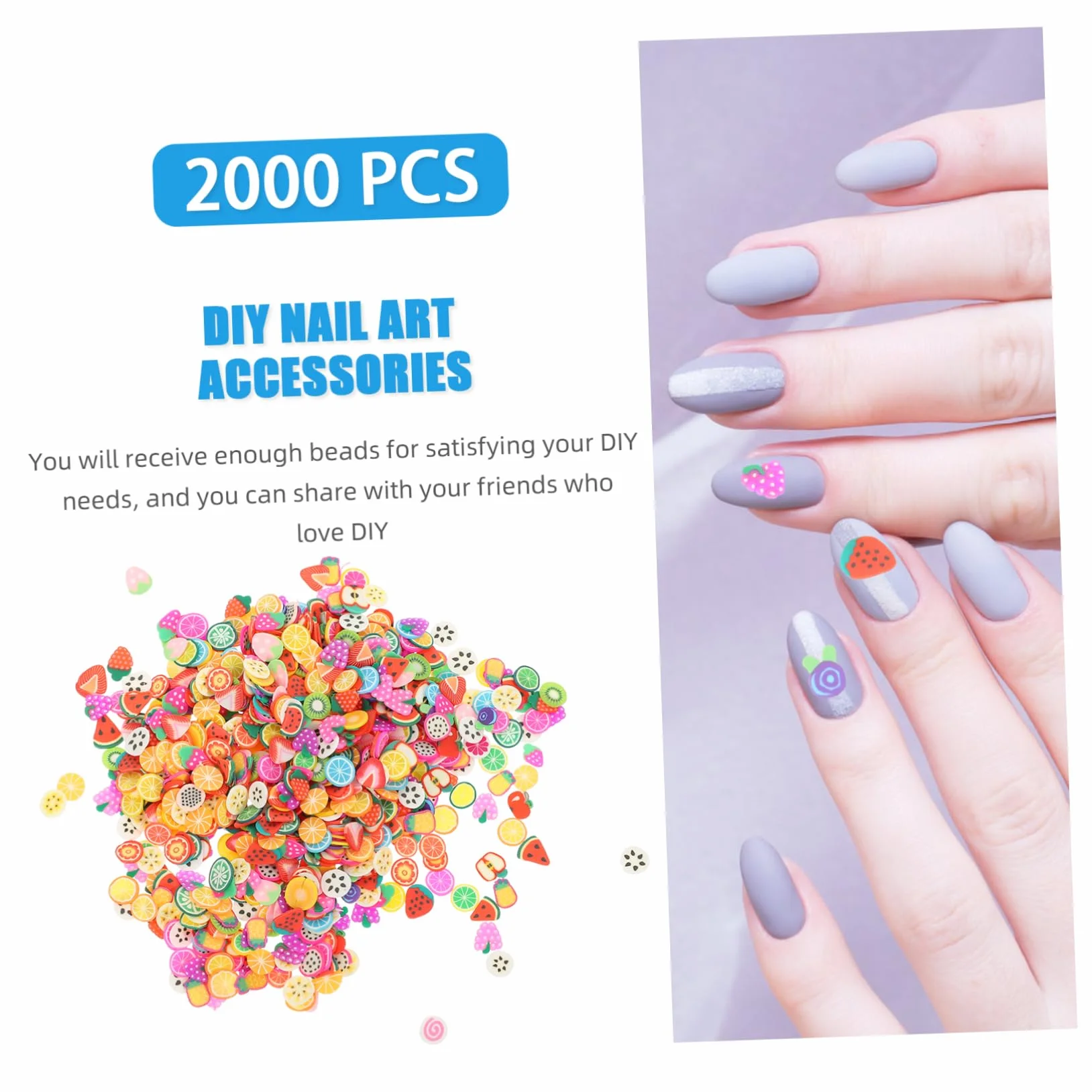 FRCOLOR 8000 pièces Perles Polymère Fruits Gâteaux Accessoires Nail Art Décoration