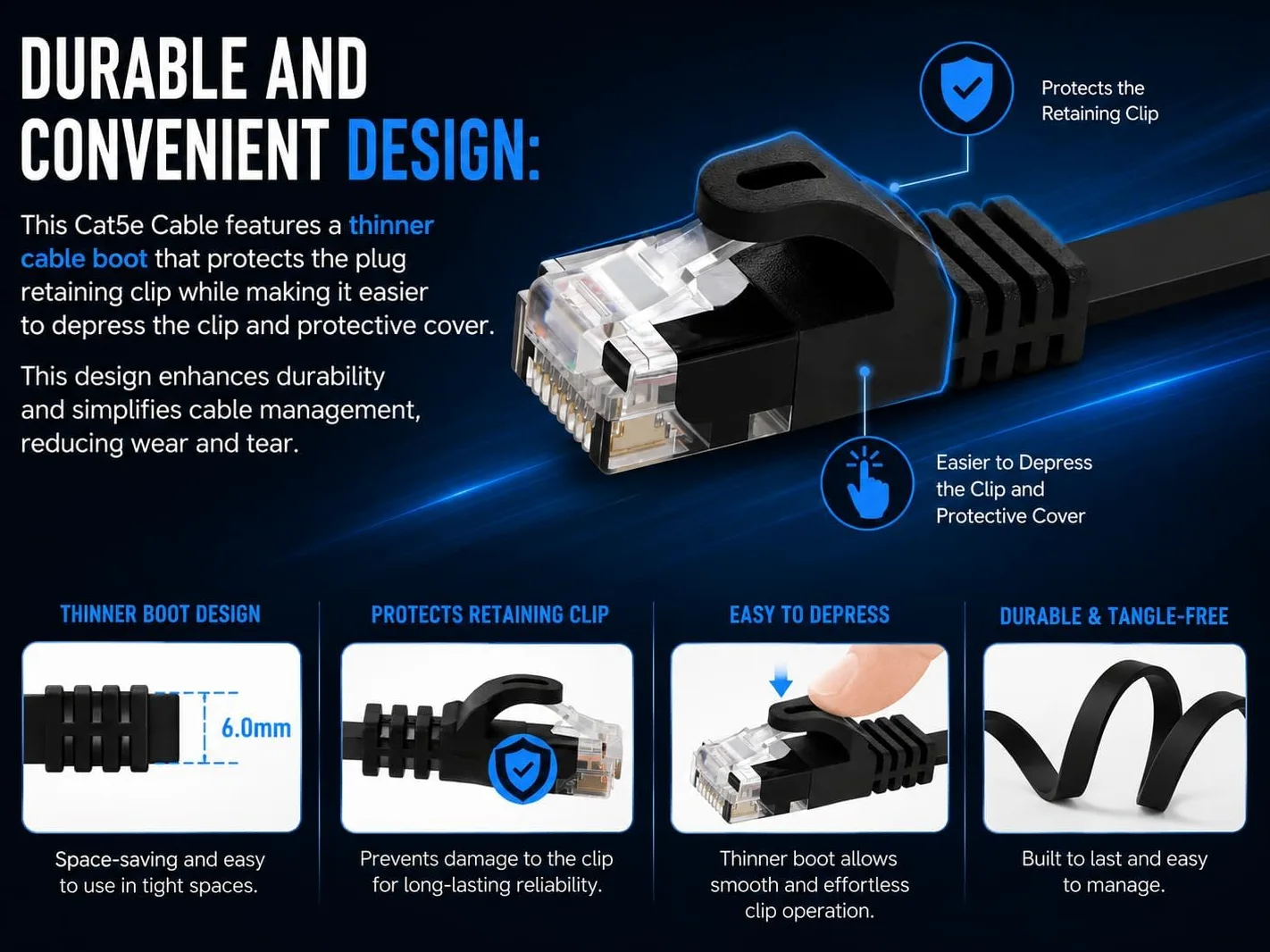 BRENDAZ Lot de 2 câbles Ethernet Cat5e de 30,5 m – Câble de raccordement réseau sans accroc, plat, 350 MHz, UTP, pour PC, serveur, routeur, modem, TV, PS5, consoles de jeux (2 pièces, 30,5 m)