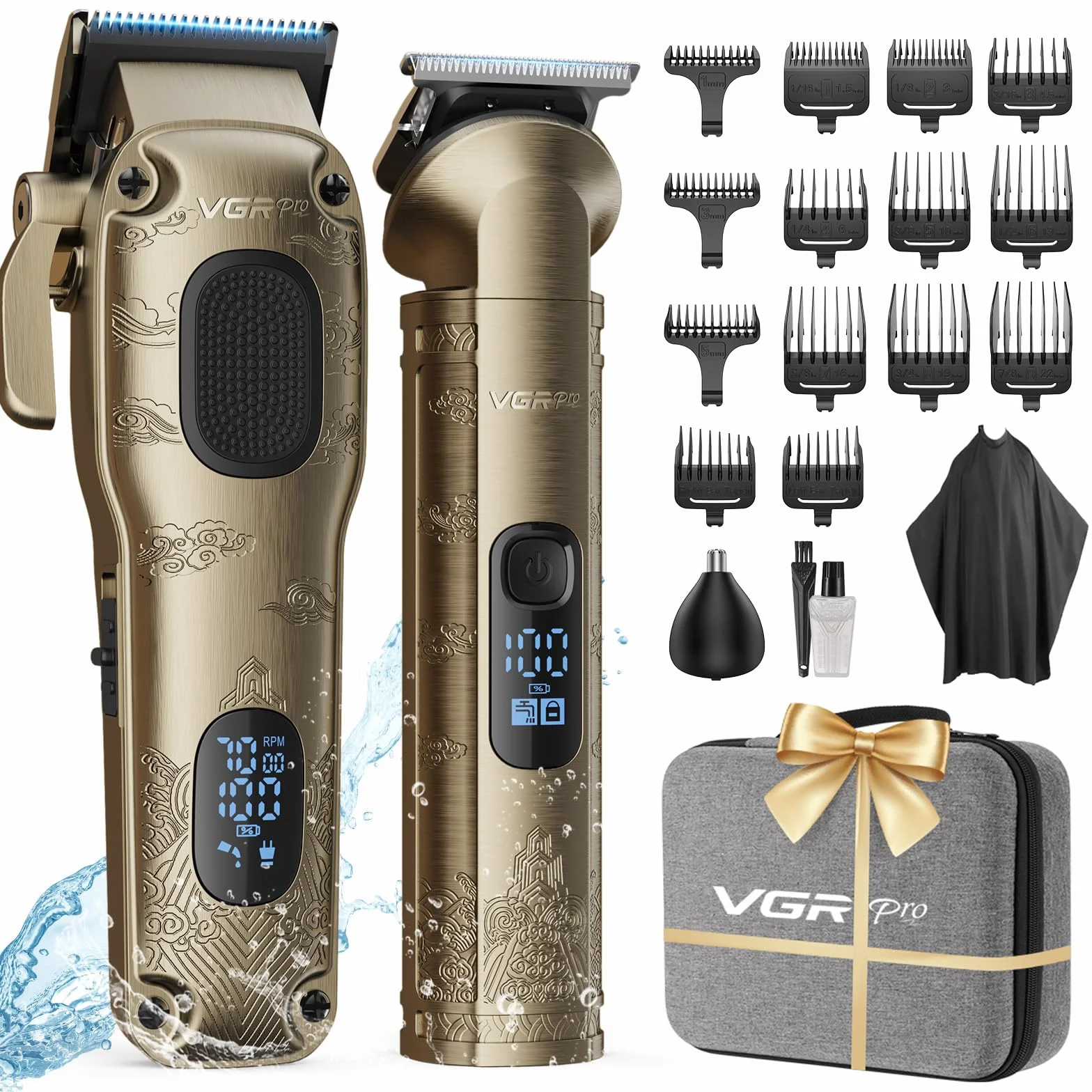 Tondeuse Cheveux Hommes Professionnelle Sans Fil VGRPRO Kit avec T-lames Trimmer Homme Électrique