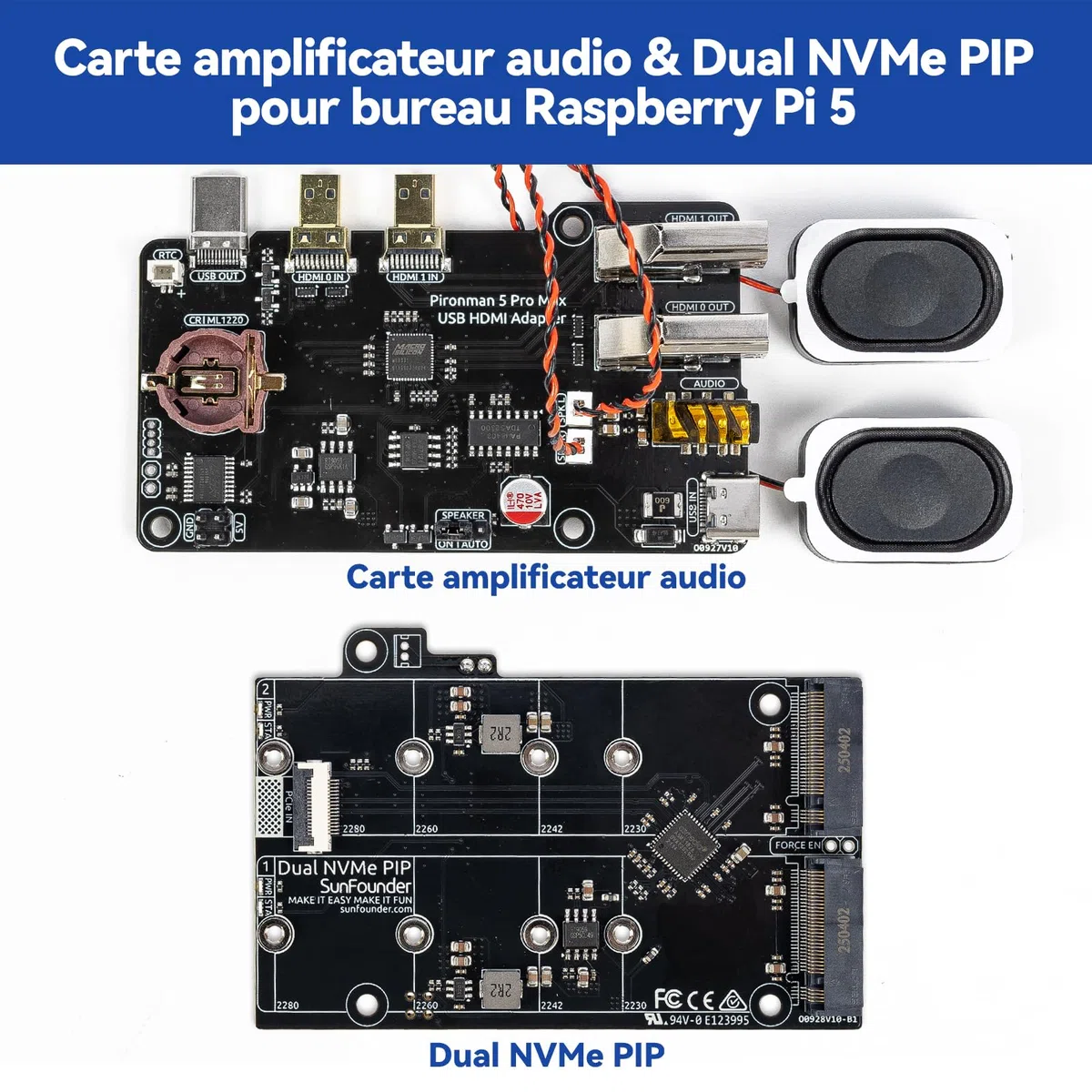 Pironman 5 Pro Max boîtier Mini PC avec écran tactile 4,3" pour Raspberry Pi 5, agent IA OpenClaw, double NVMe RAID 0/1 NAS, caméra, micro, audio, M.2 Hailo8, LLMs ChatGPT/Gemini (RPI5 non inclus)
