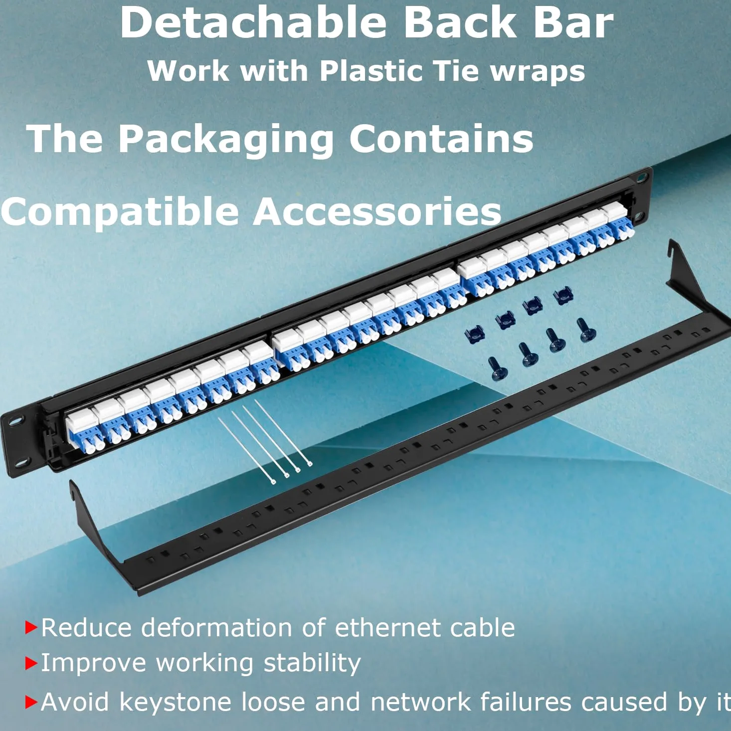 Panneau de brassage en fibre optique 1U avec 24 adaptateurs de fibre optique monomode LC OS2, coupleurs Keystone Jack modulaire avec clé en ligne blanche, connecteurs monomode pour racks