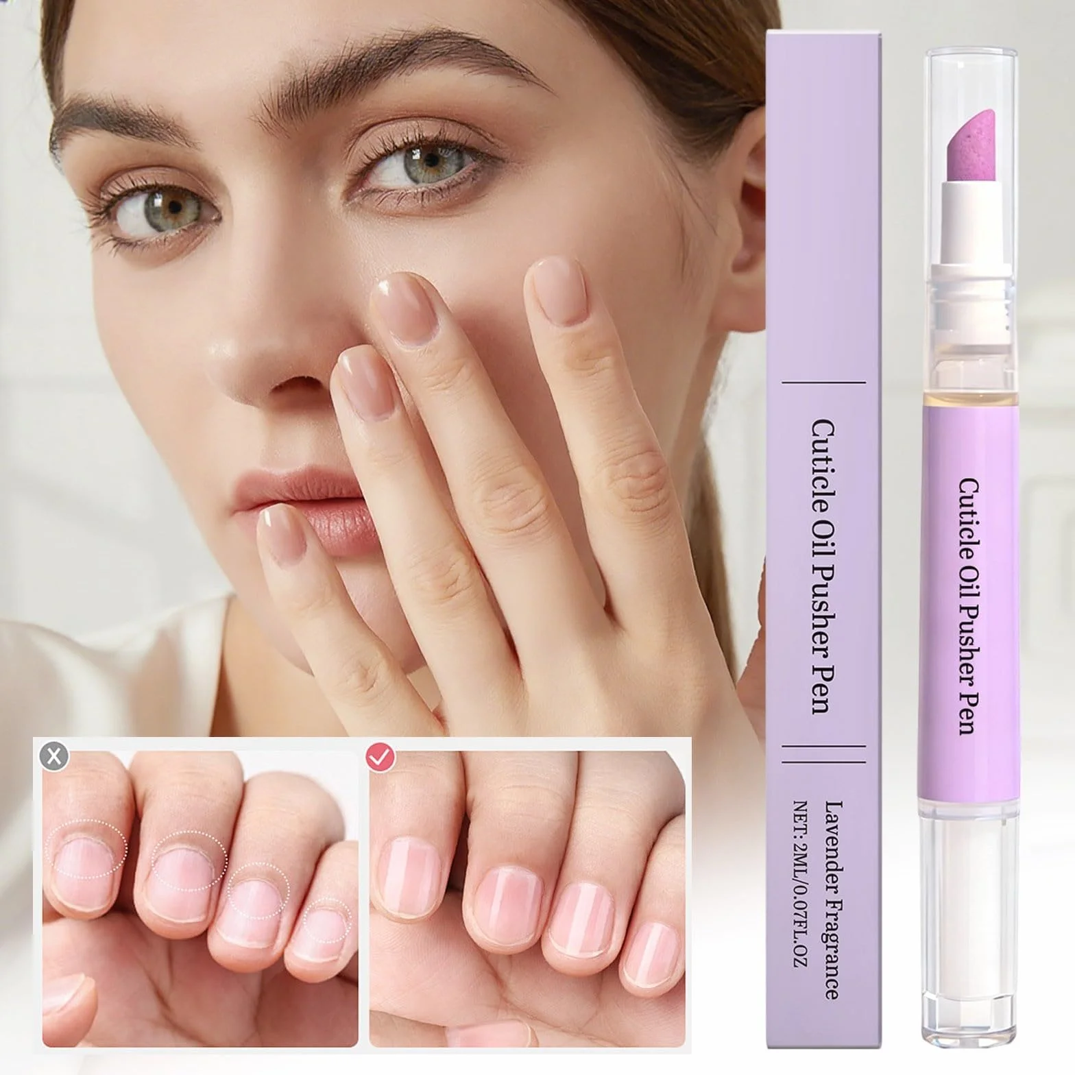 Stylo Repousse-cuticules À L'huile 2 En 1 Dissolvant Cuticule Huile Ongles Parfums Rose Lavande