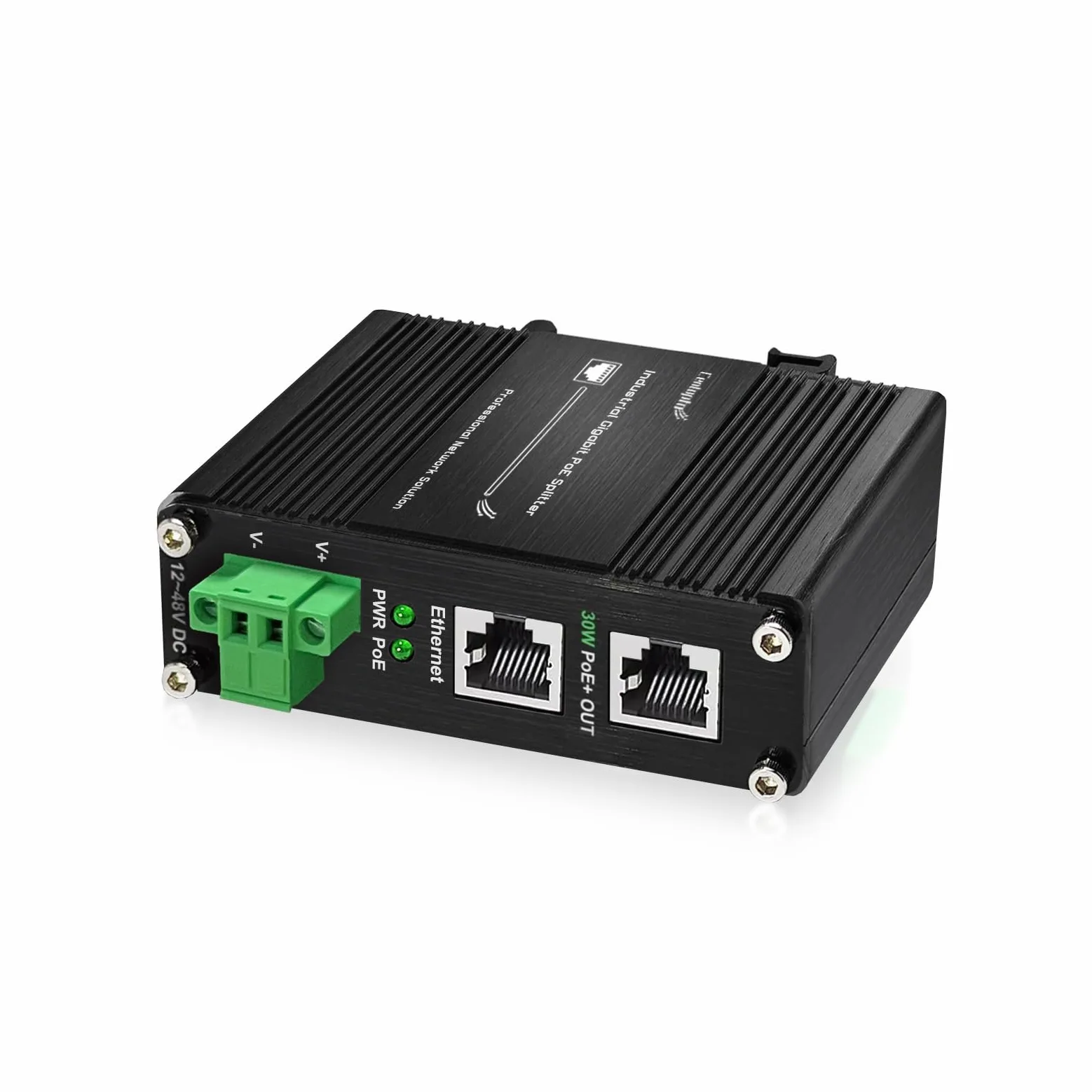 Injecteur PoE industriel 30 W, injecteur Gigabit PoE+ renforcé IEEE802.3at 30 W 48 V Adaptateur PoE Alimentation par Ethernet avec entrée 12-48 V DC Montage sur rail DIN