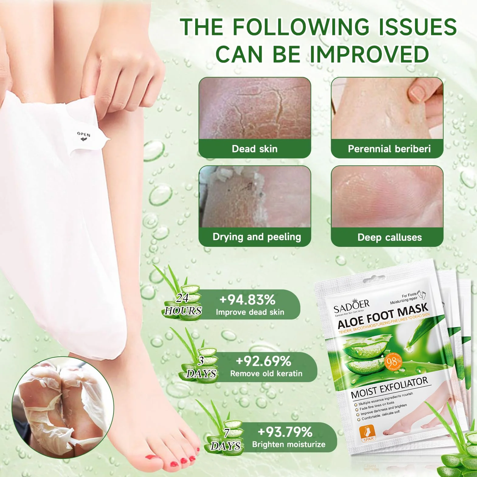 Masque Peeling Pied Aloe Vera Exfoliant Nourrissant Hydratant pour Femmes Hommes
