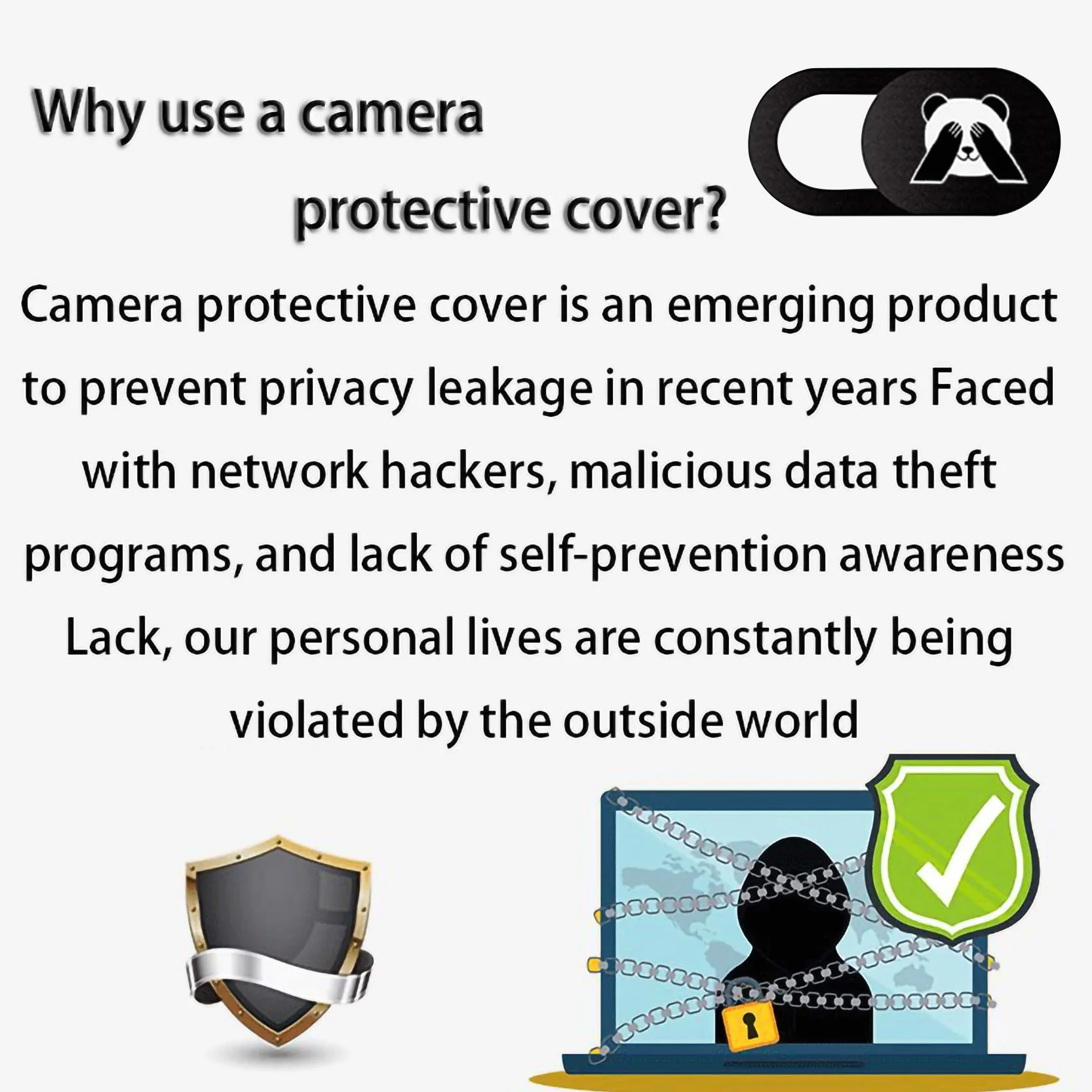 Cache Webcam Panda 8 Pièces Protection Données Noir pour Ordinateur Portable