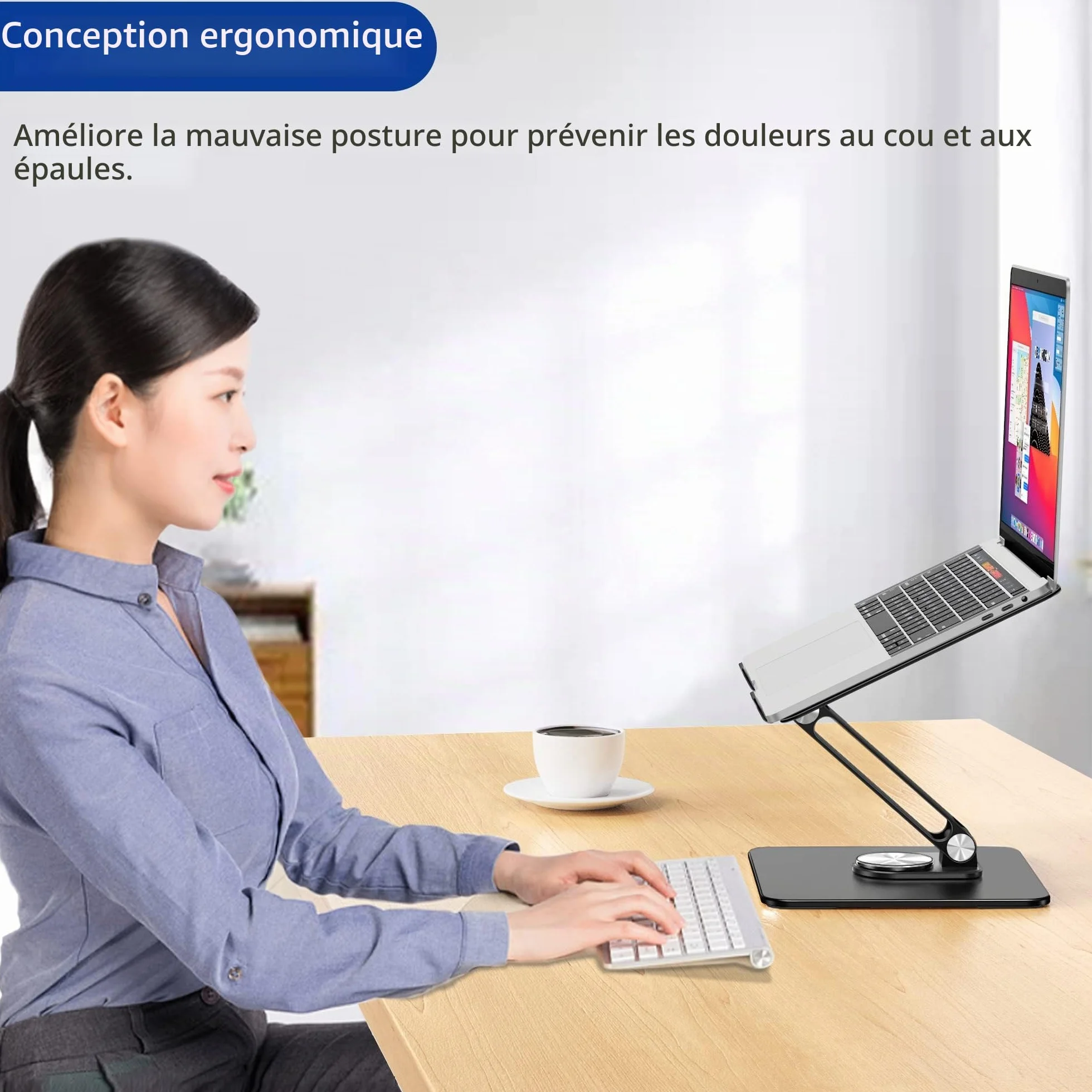 BESIGN LSX7 Support Ordinateur Portable Base Rotative 360° Ergonomique Compatible 10-15.6 Pouces Noir