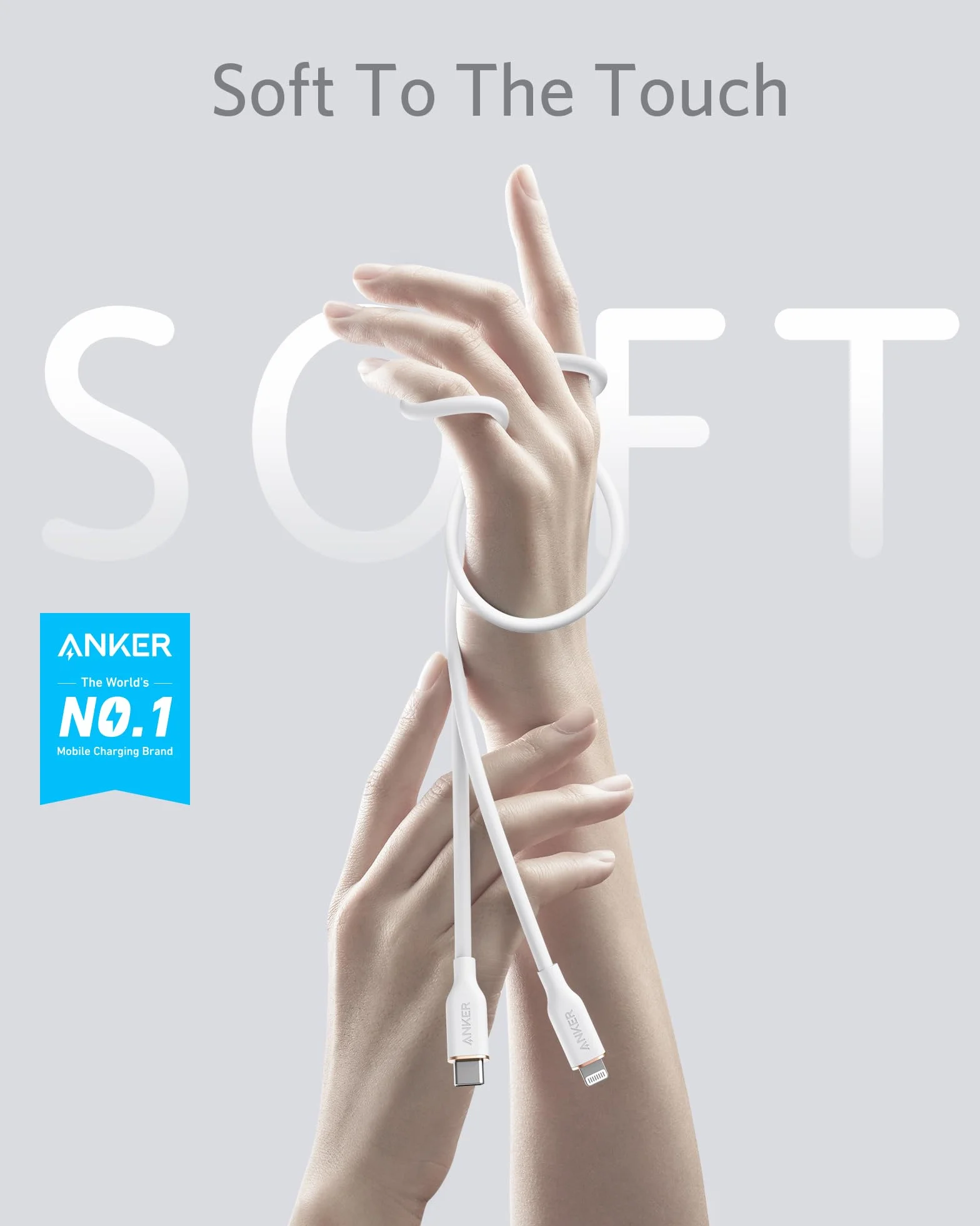Anker PowerLine III Flow USB C vers Lightning câble iPhone 180 cm MFi silicone blanc