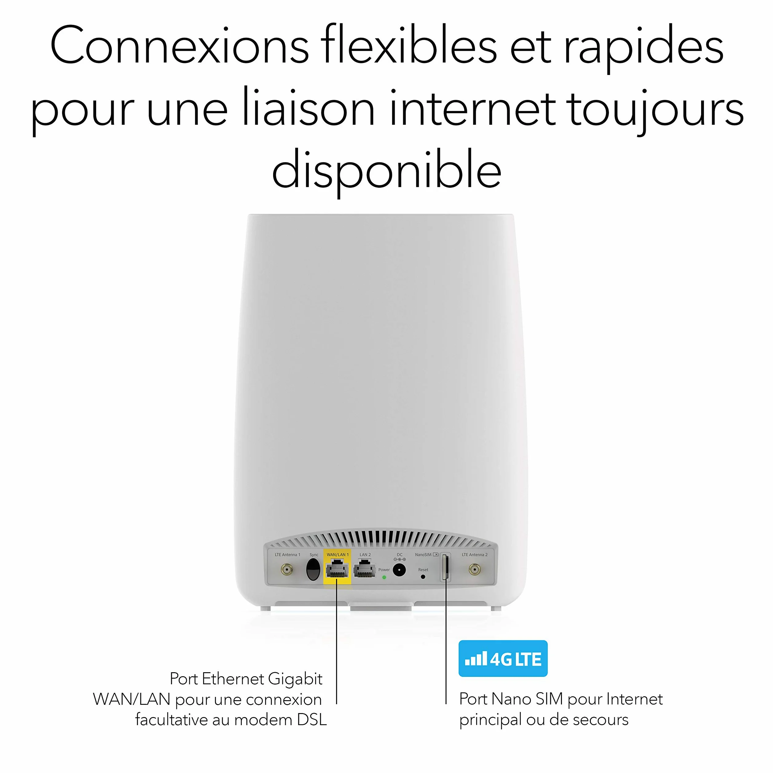 NETGEAR Orbi LBR20 Routeur 4G, Box 4G LTE WiFi Mesh, AC2200, couvre jusqu'à 125m² et 25 appareils, extensible via satellite, compatible tout opérateur, idéal lieux avec internet lent ou non disponible