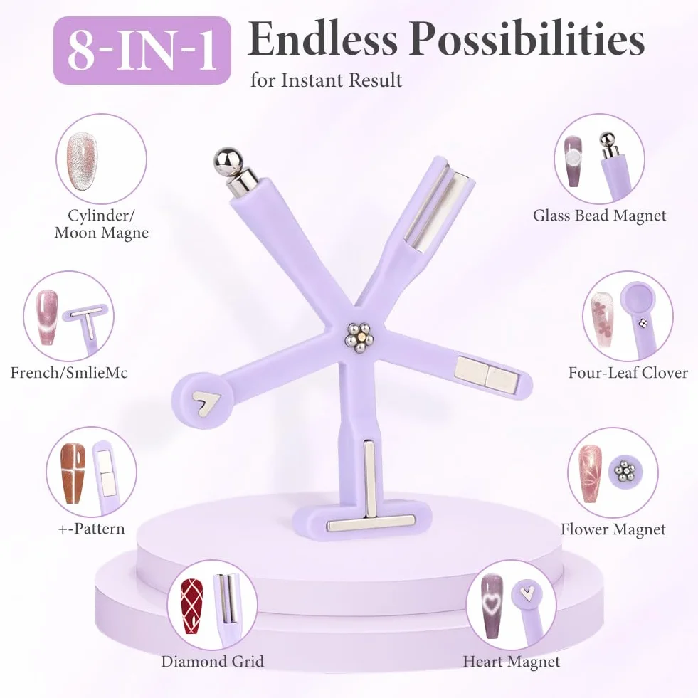 8 in 1 Cat Eye Magnet Set, 7 Pièces Aimant Ongle, Outils de Nail Art DIY avec Lapin et Cœur