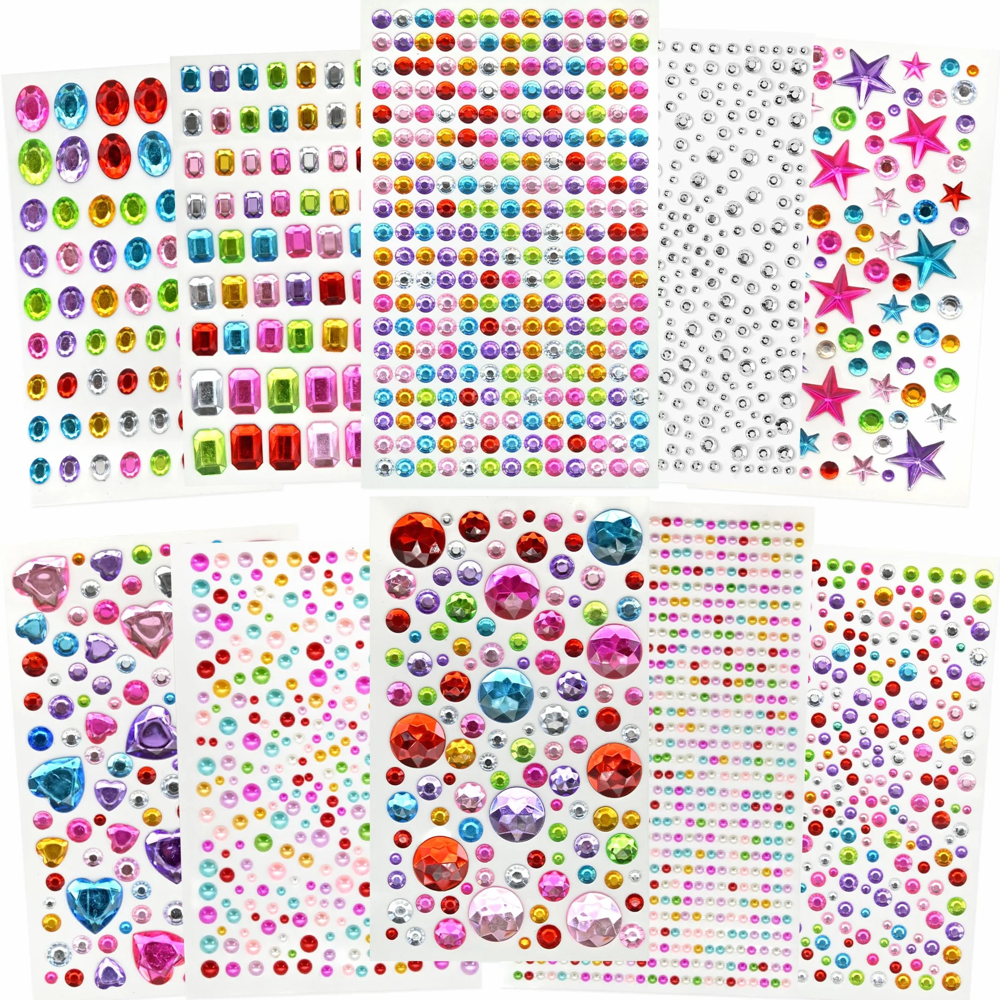 Strass Autocollant Visage 2442 Pièces Paillettes Auto-Adhésifs Diamant Acrylique Maquillage Ongles
