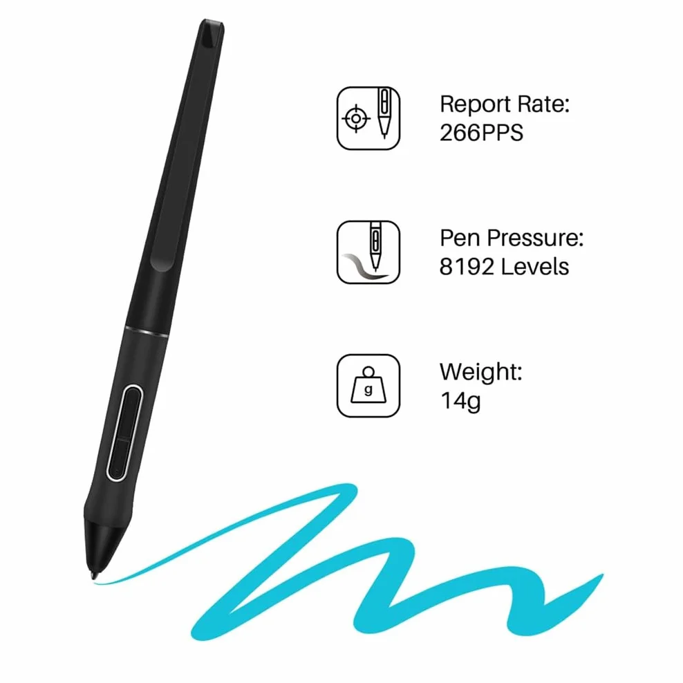 Stylo Plume Huion PW517 compatible Kamvas 13, Pro 24, 22, 22 Plus - 8192 Niveaux de Pression Sans Batterie