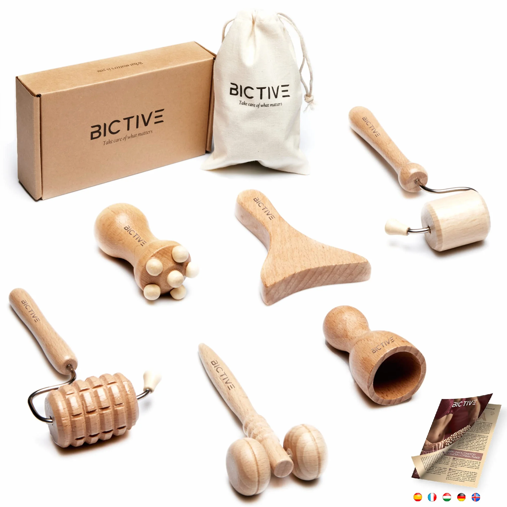 Kit Maderotherapie Visage 6 Pièces avec Sac, Masseur, Rouleau Visage, Guasha, Anti Age