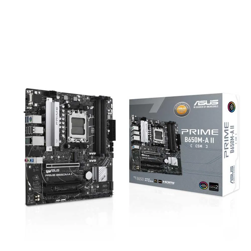ASUS PRIME B650M-A II-CSM – Carte mère PRO AMD Ryzen B650 Micro-ATX (DDR5, PCIe 5.0 M.2, 2.5Gb Ethernet, DisplayPort, HDMI, VGA, USB 3.2 Gen 2, Aura Sync RGB)