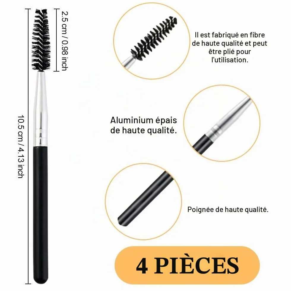 Lot de 4 brosses à cils peigne portable pour extension de cils et levage des sourcils réutilisable