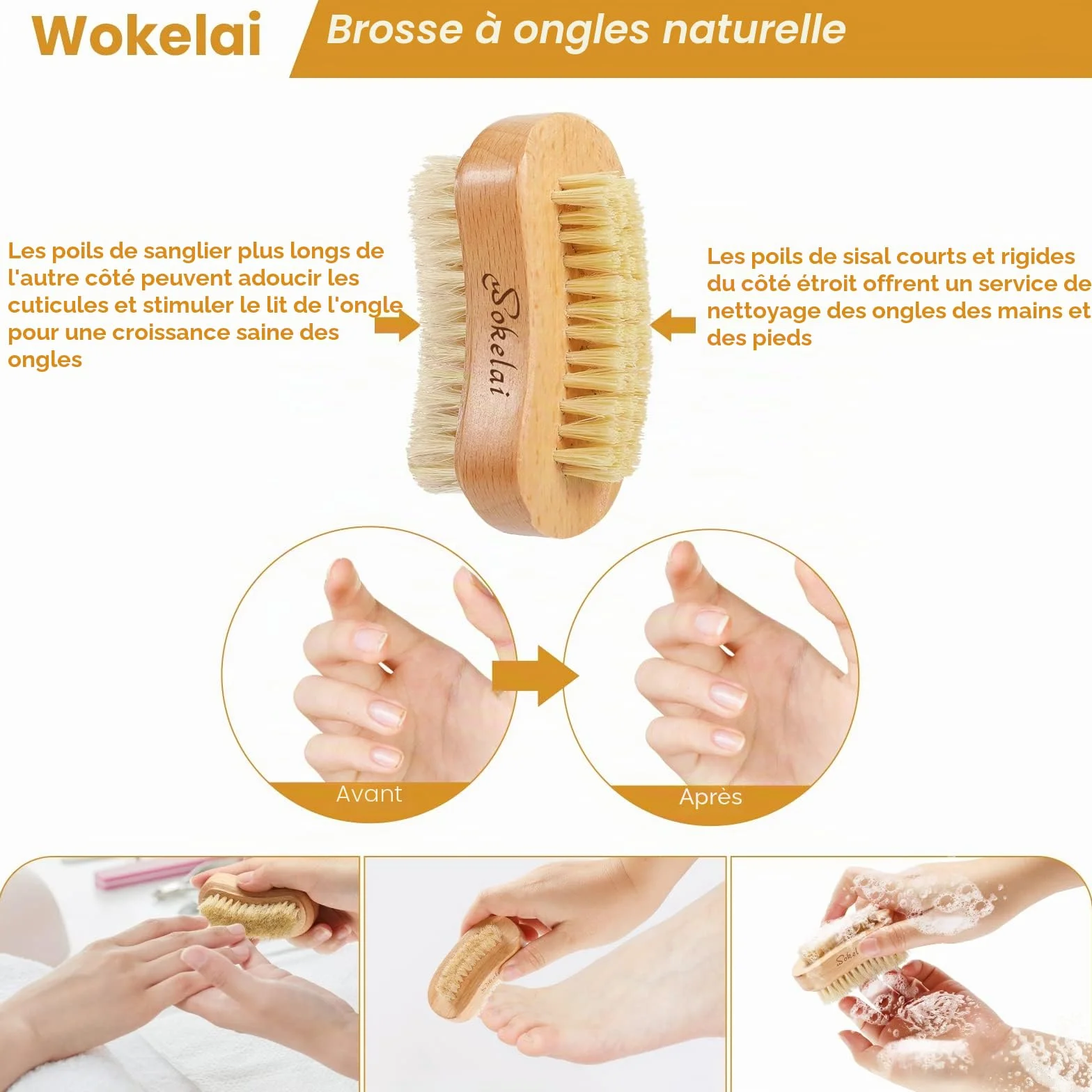 Brosses à Ongles en Bois Naturel et Sisal pour Manucure et Pédicure, Lot de 2