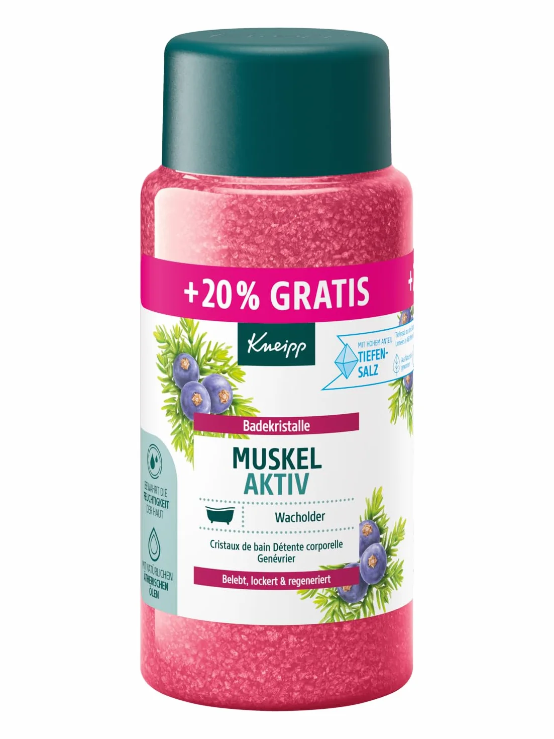 Kneipp Cristaux de bain actifs 720 g - Huile essentielle de genévrier, eucalyptus et romarin - Chauffant et apaisant pour les muscles