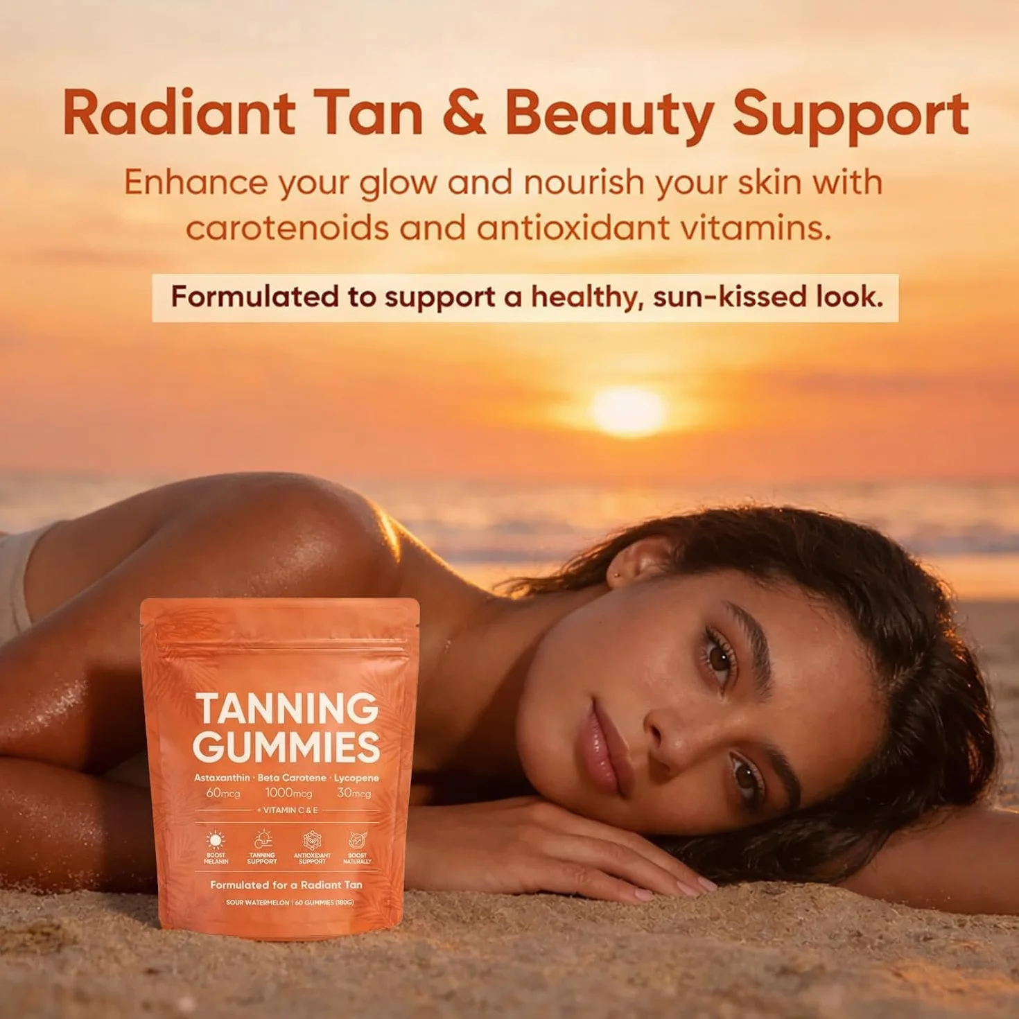 Gommes de bronzage peau bêta-C-arotène L-ycopène Sublime éclat naturel prolonge accélère résultats bronzage 3 Pcs
