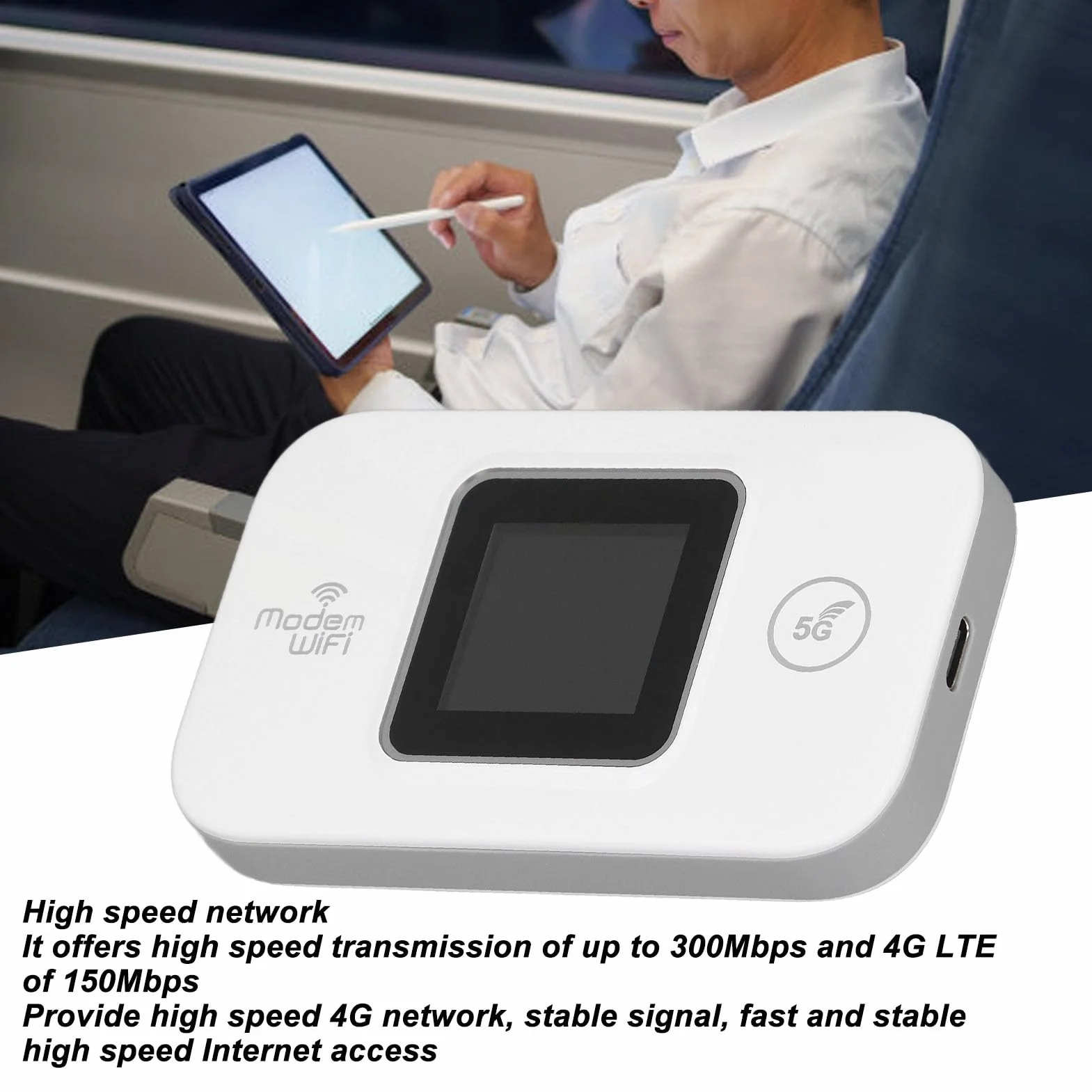 Modem WiFi 4G LTE 300Mbps, Connecter jusqu'à 10 Appareils, Plug and Play pour Téléphone Tablette TV