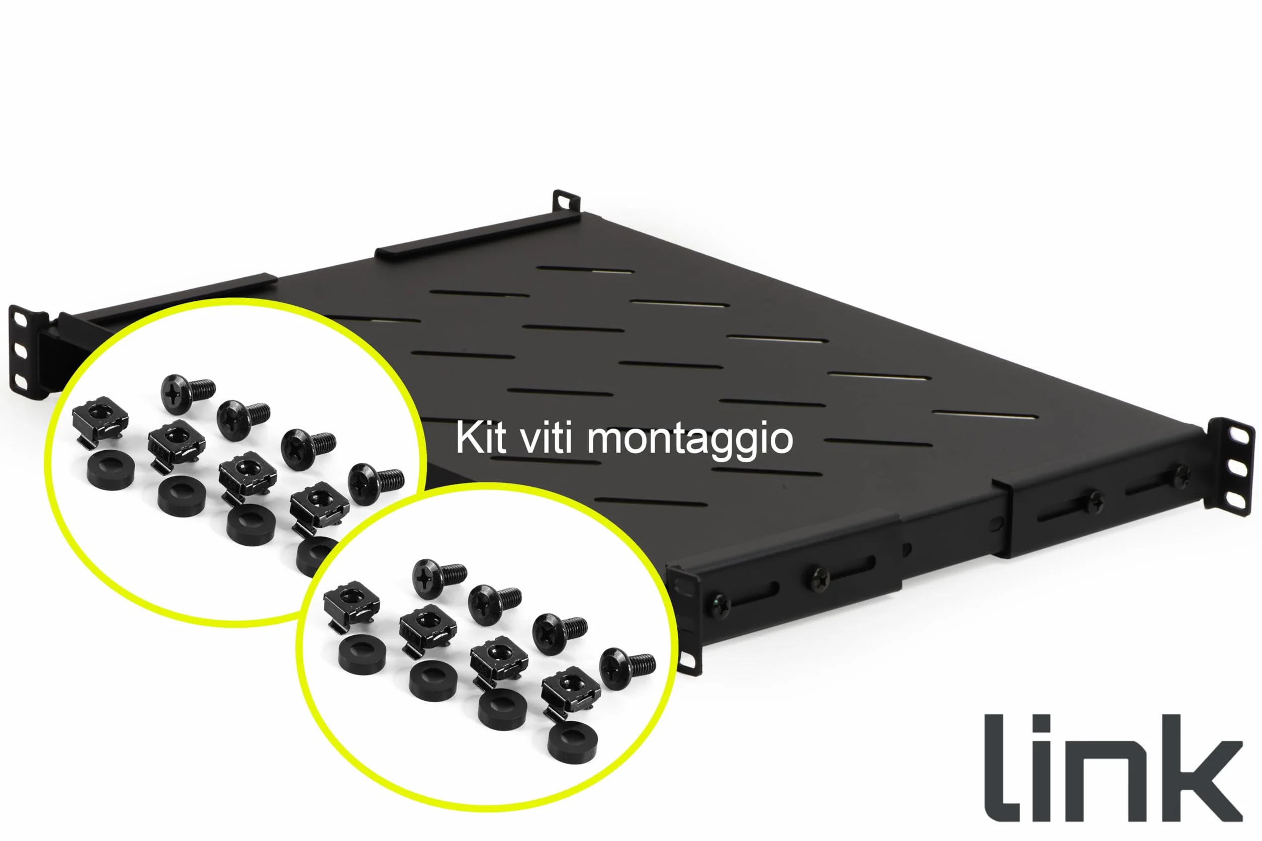 Link LKRIP350AN Étagère pour Armoire Rack 19" Extensible 350 mm avec 4 Crochets Noir
