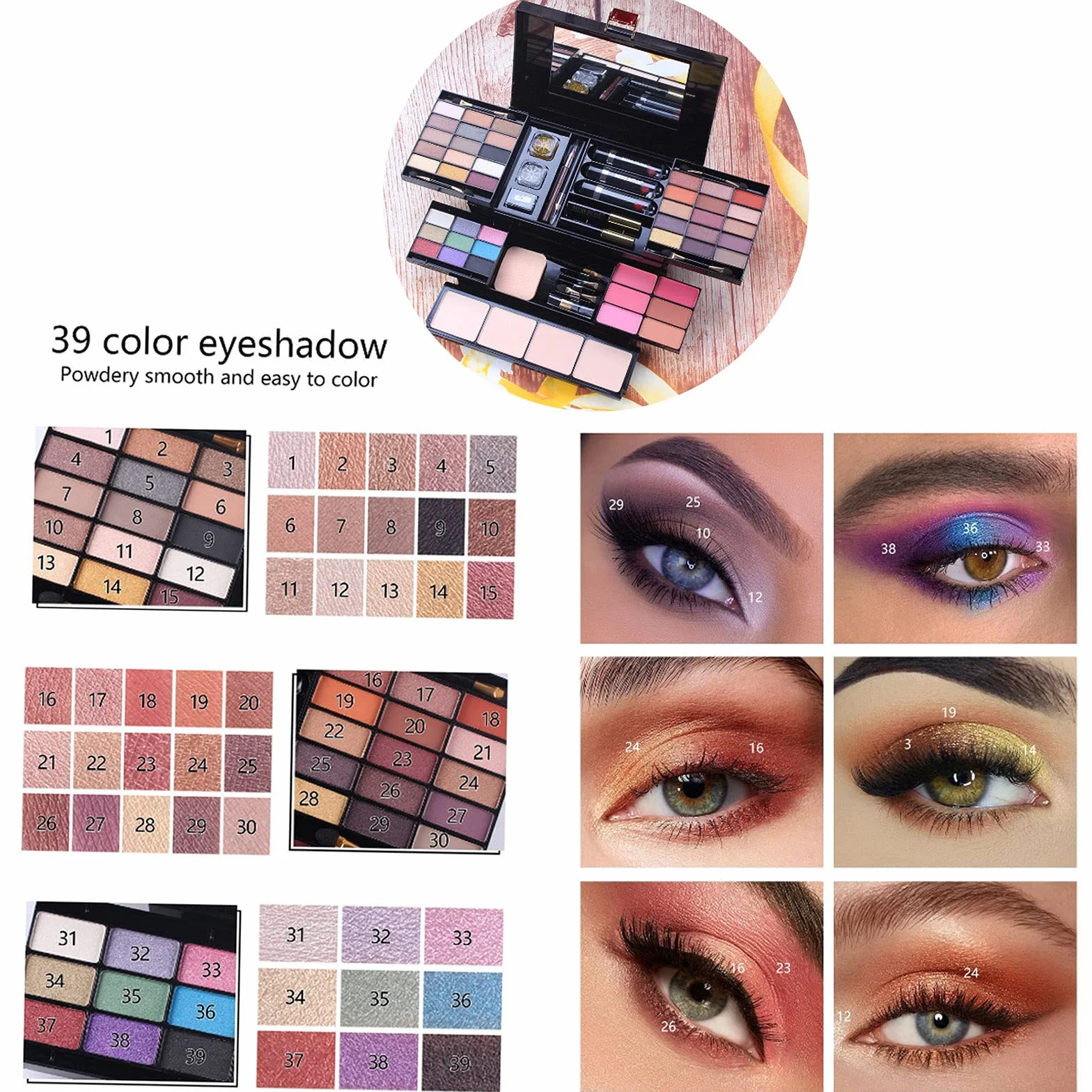 Kit de Maquillage Complet Femme avec Ombre à Paupières, Rouge Lèvres, Brosse Cosmétique, Compact Powder, Mascara, Eyeliner
