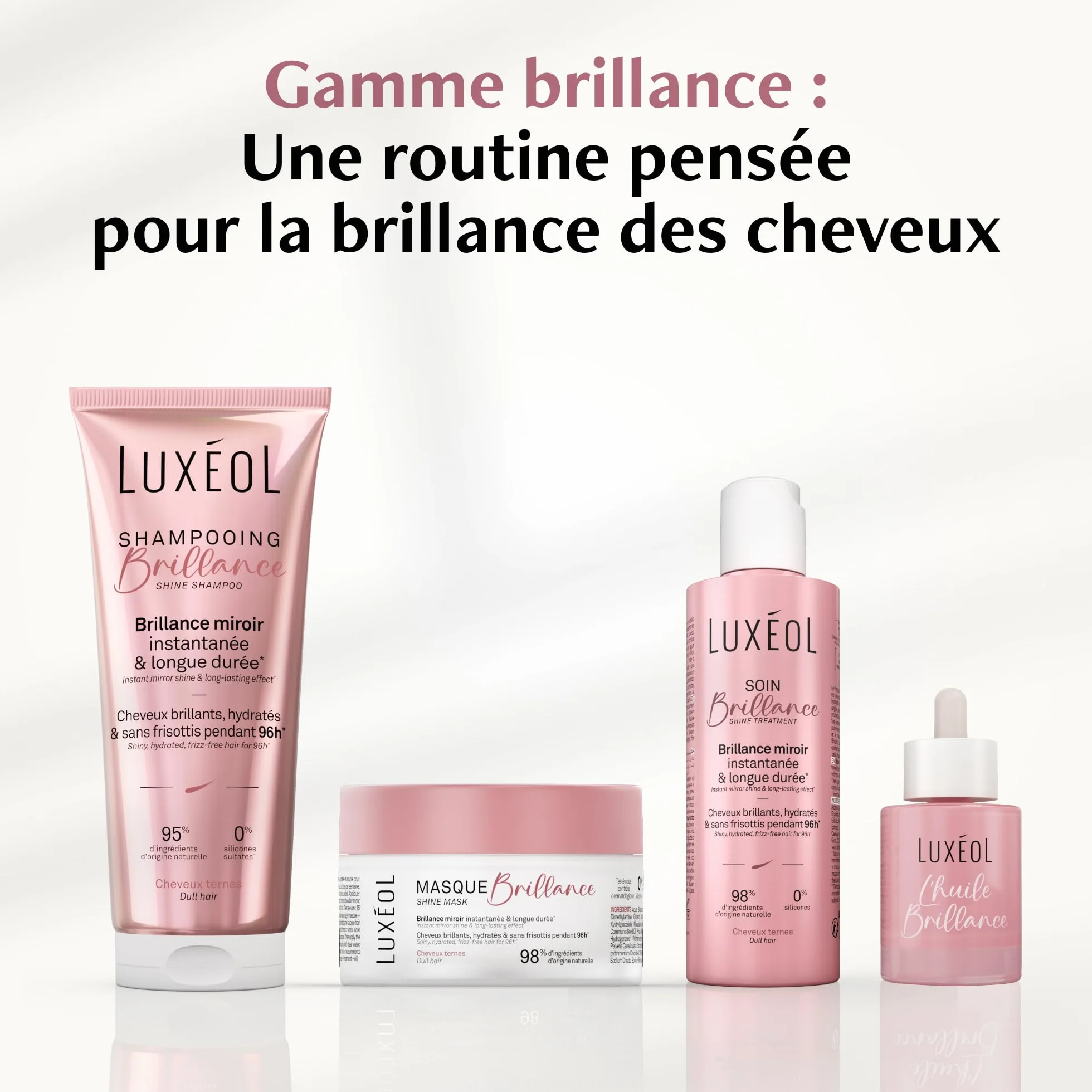 LUXEOL Shampooing Brillance 200 ml Cheveux brillants hydratés sans frisottis 96h 95% Ingrédients d'Origine Naturelle Fabriqué en France