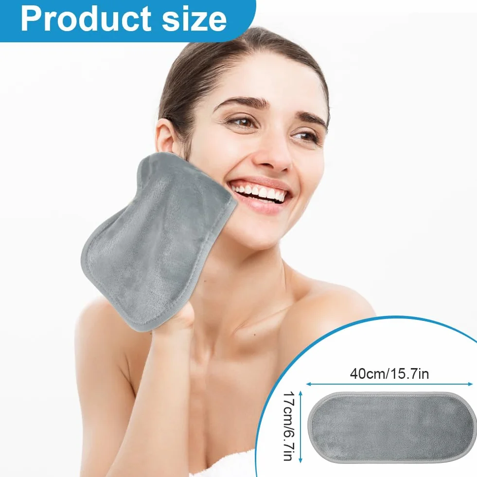 Cotons Démaquillants Lavables 5PCS, Serviette Microfibre Visage Réutilisable 15.7x6.7 Pouces Gris