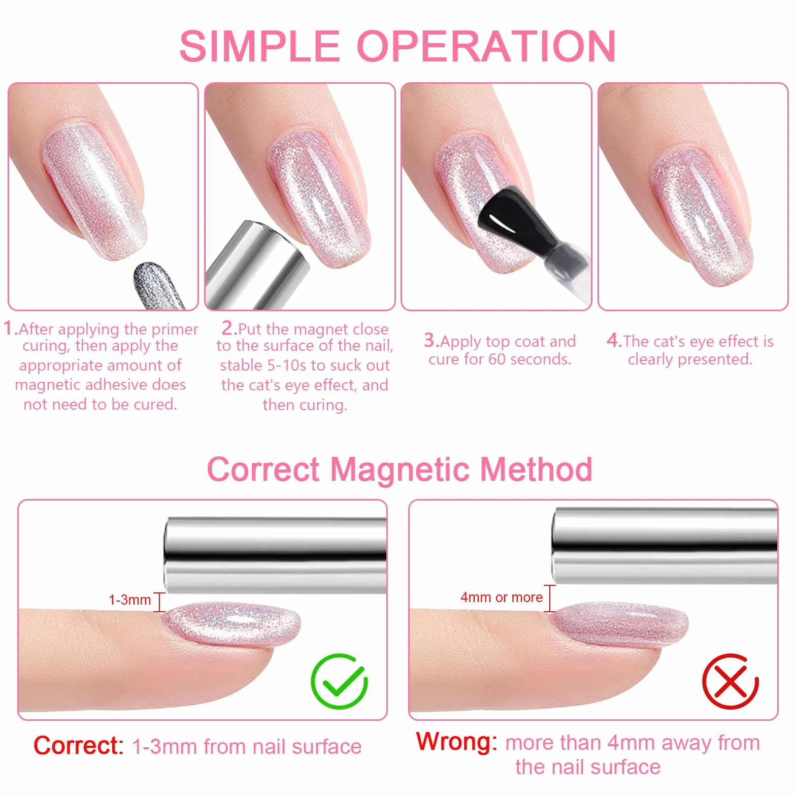 Shining She Vernis Semi Permanent Magnétique 4 Couleurs Nude Rose Or Rose Holographique Cat Eye 8ml