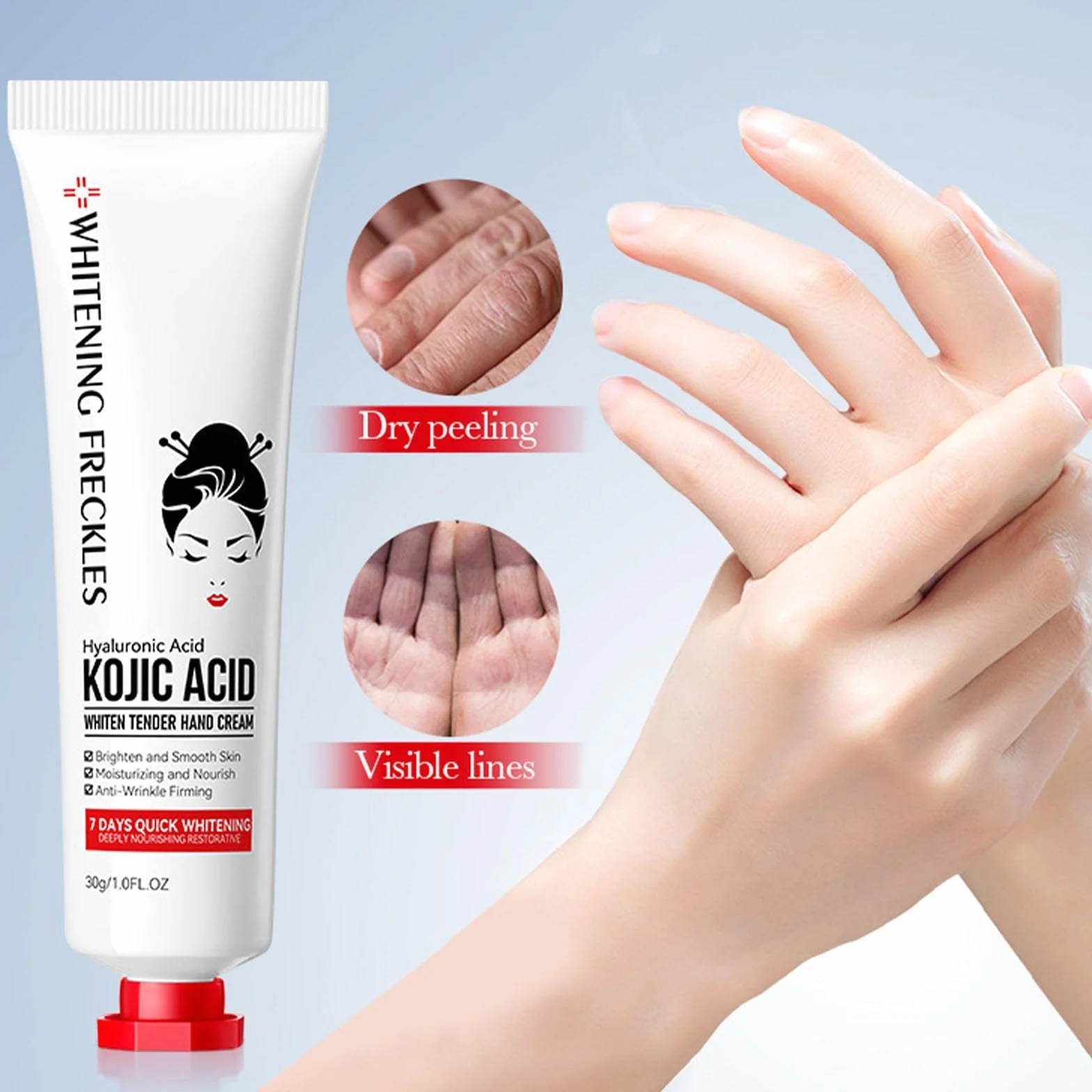 Crème à l'acide kojique pour les mains, soin hydratant anti-âge, teint uniforme, taches sombres