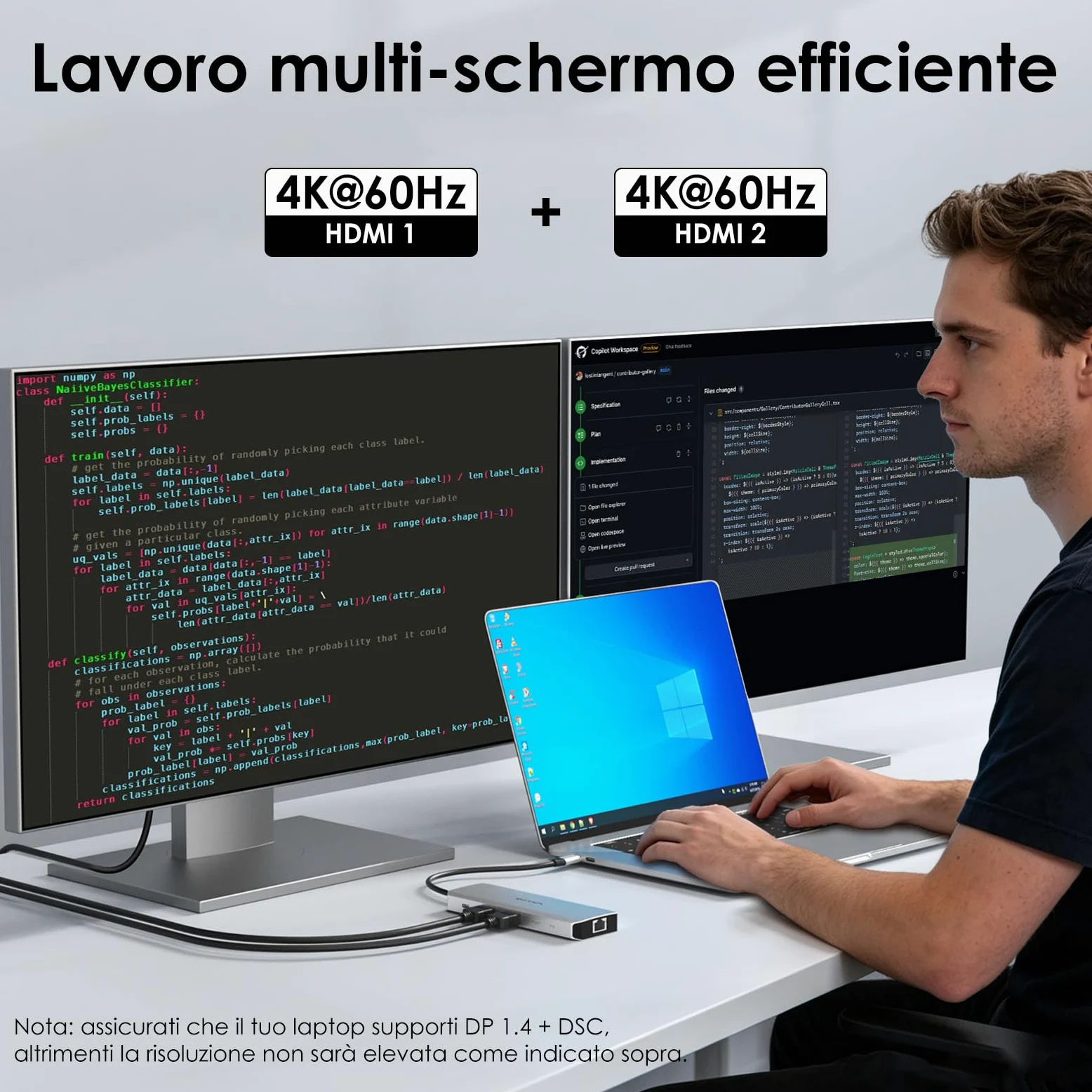 WAVLINK Station d'accueil double moniteur, double station d'accueil USB-C 4K @ 60Hz avec PD Pass-Through 125 W, Ethernet 2,5 G, 2 × USB-A 10 Gbps, lecteur de carte SD/Micro SD 312 Mo/s