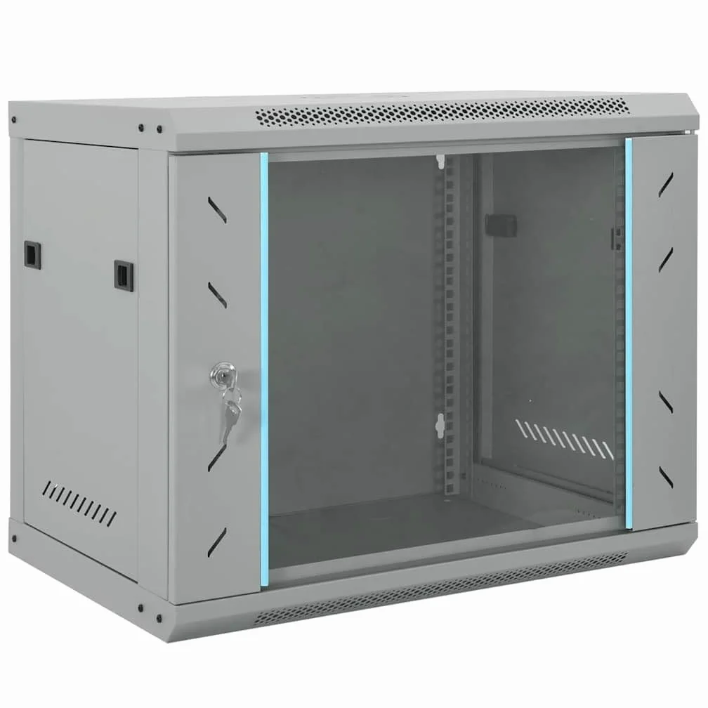 Armoire réseau en Acier Gris 60 x 45 x 50 cm Stockage Serveur Baie boîtier Disque Dur sécurité pour Domicile Bureau Entreprise Utilisation intérieure