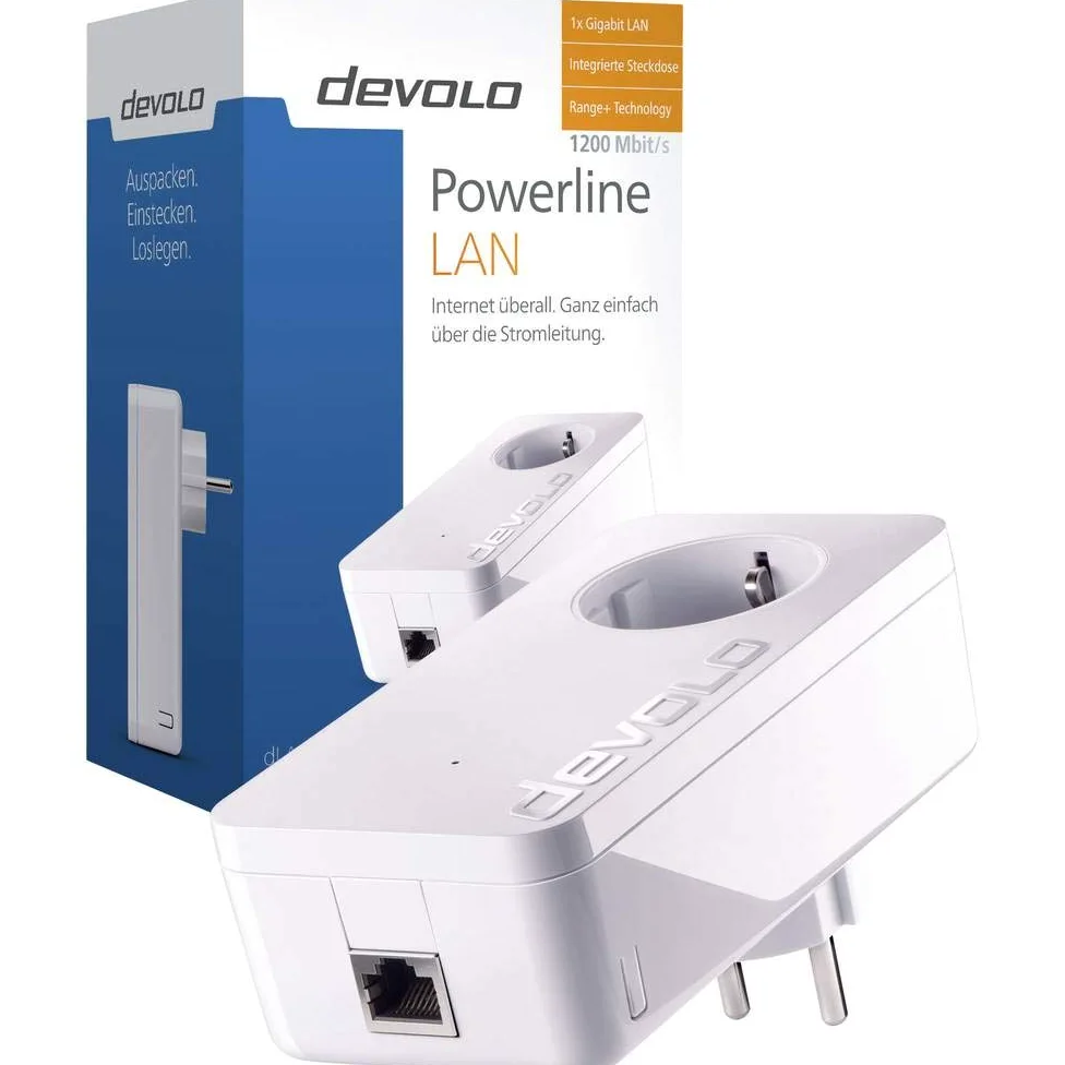 devolo dLAN 1200+ Powerline (réseau 1200 Mbit/s Via la Prise, 1 Port LAN, 1 Adaptateur Powerline, Prise intégrée, Adaptateur réseau PLC) Blanc.