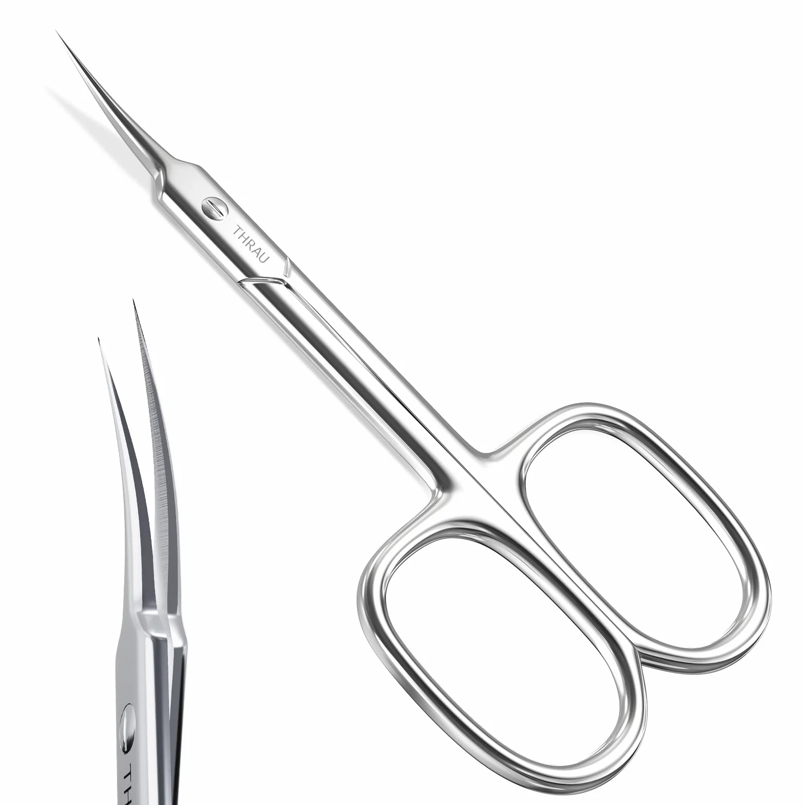 THRAU Ciseaux à Cuticules Extra Fins Lame Courbée pour Manucure et Pédicure