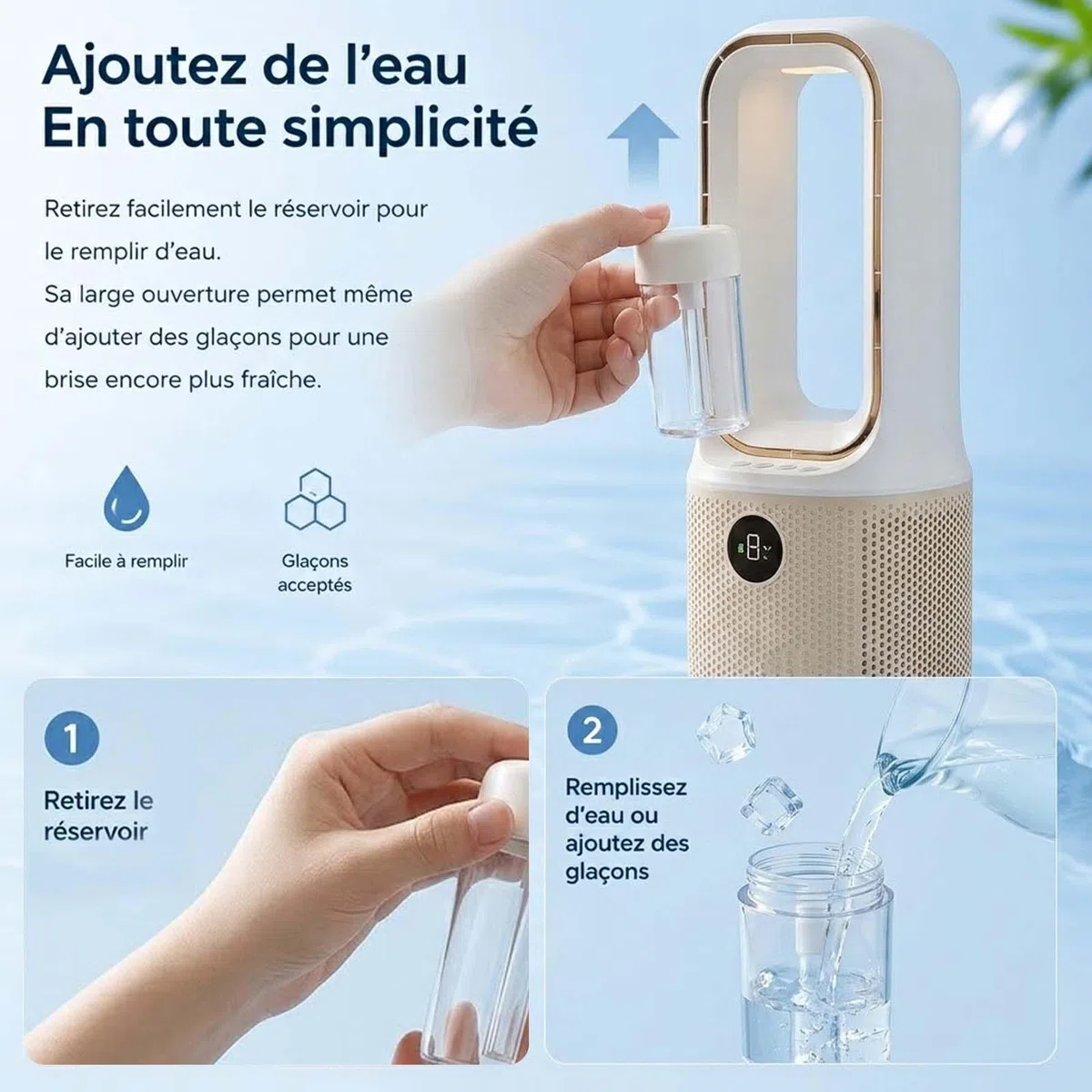 Ventilateur Colonne Sans Pale 3-en-1 36 x 14,6 cm 3500mAh Mini Ventilateur Rafraîchisseur d'Air Rechargeable USB avec Humidificateur 9 Vitesses Chambre/Bureau/Camping