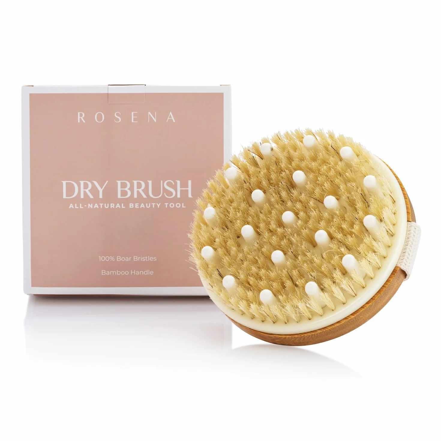 ROSENA Brosse Corps à Sec exfoliante en bois poils naturels sanglier drainage lymphatique cellulite