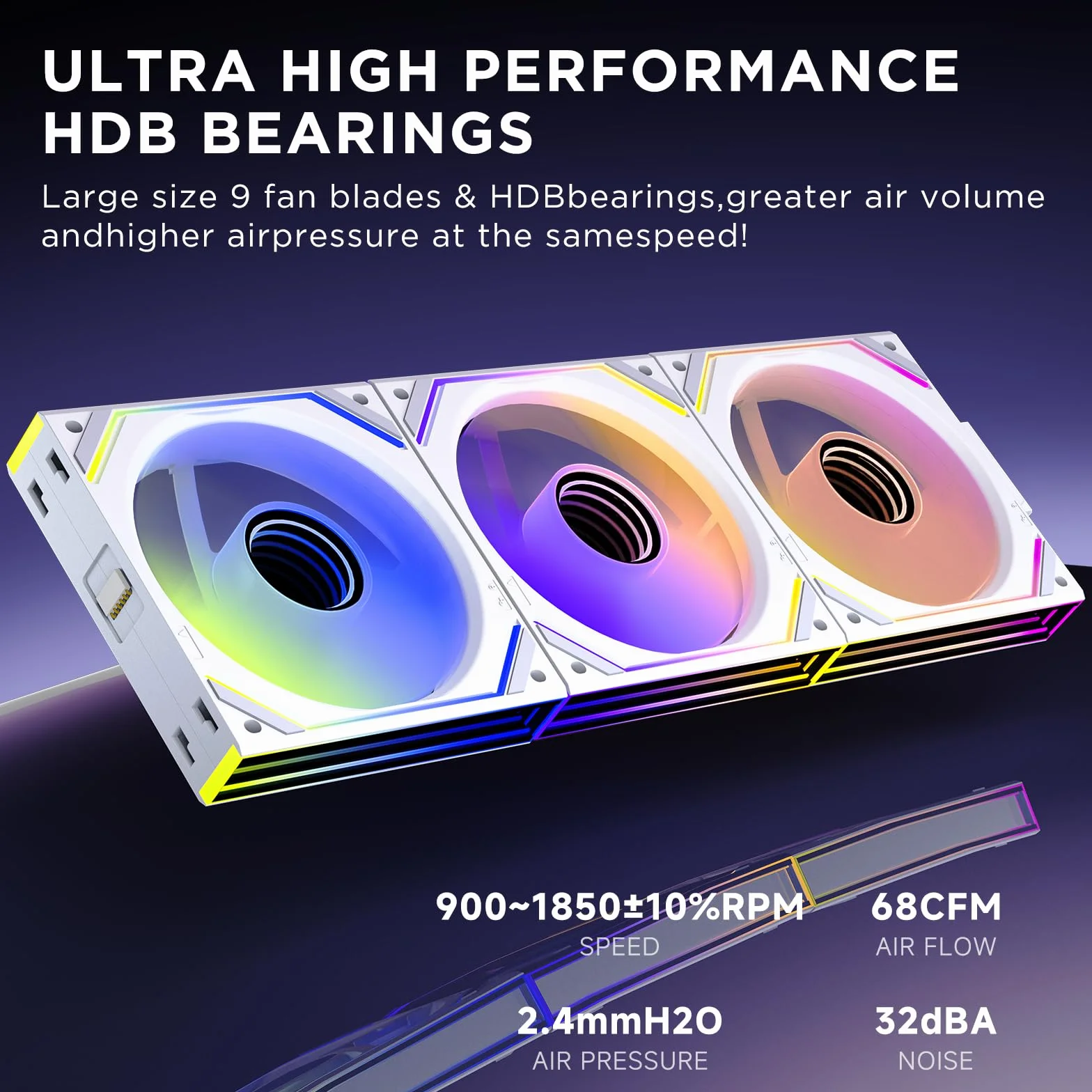 TZMRIT Interstellar-V2 Reverse Flow Daisy Chain RGB UNI Ventilateur PC 120mm 3 Pièces 68CFM Miroir infini ARGB PWM Blanc