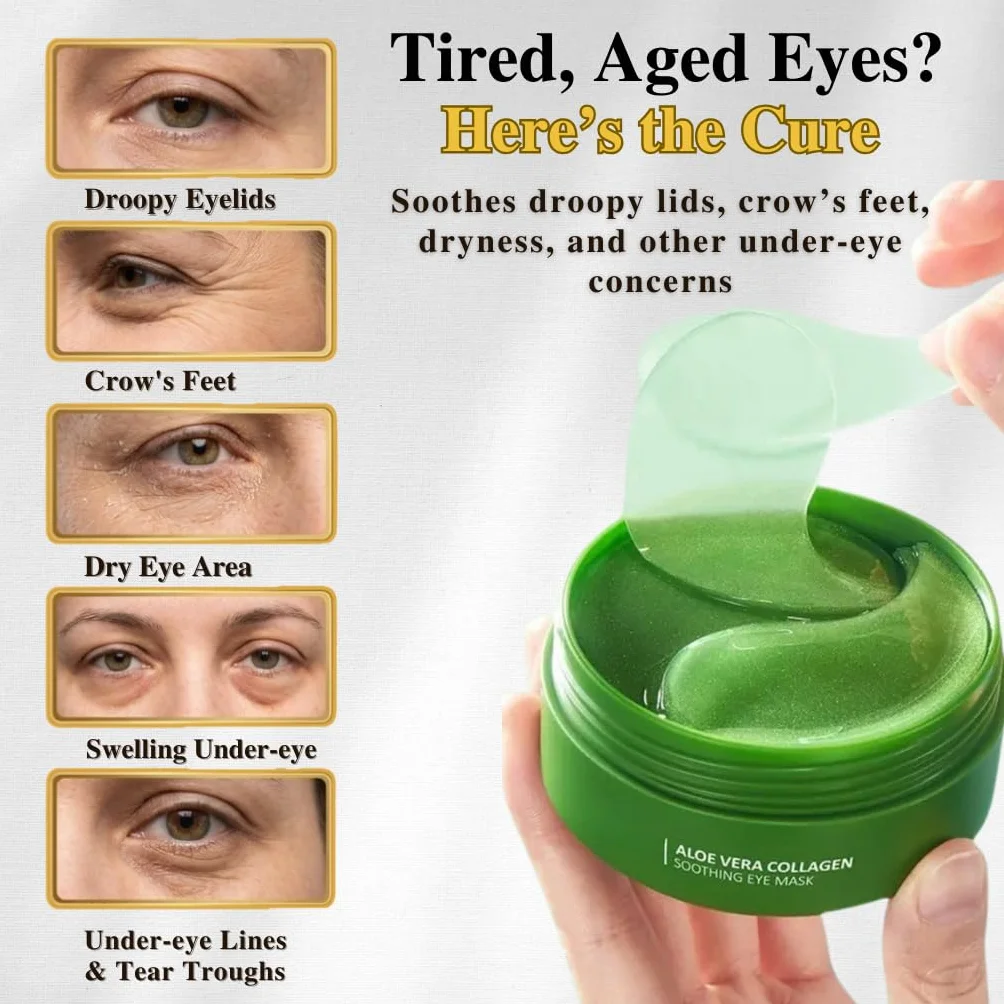 Patch Yeux Collagene Acide Hyaluronique 60 Pcs Anti Cernes Aloe Vera Éclaircir Poches Puffiness Rides
