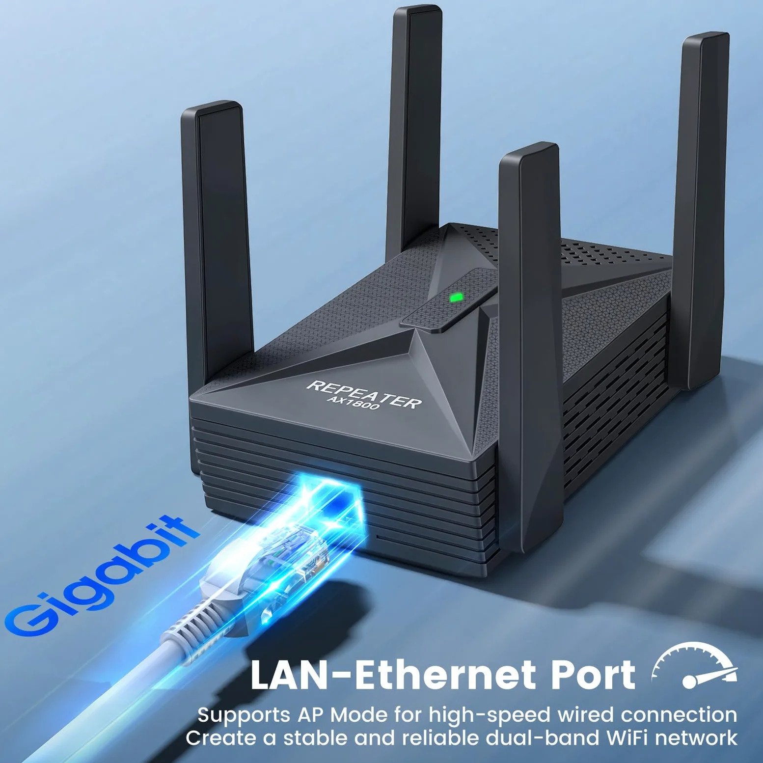 Repeteur WiFi Puissant, 1800Mbps WiFi 6 Repeteur avec Gigabit LAN | Repetiteur WiFi Puissant Sans Fil mur épais, pour maison connectée, loft, bureau, Couverture jus qu'à 800m² et 65 appareils