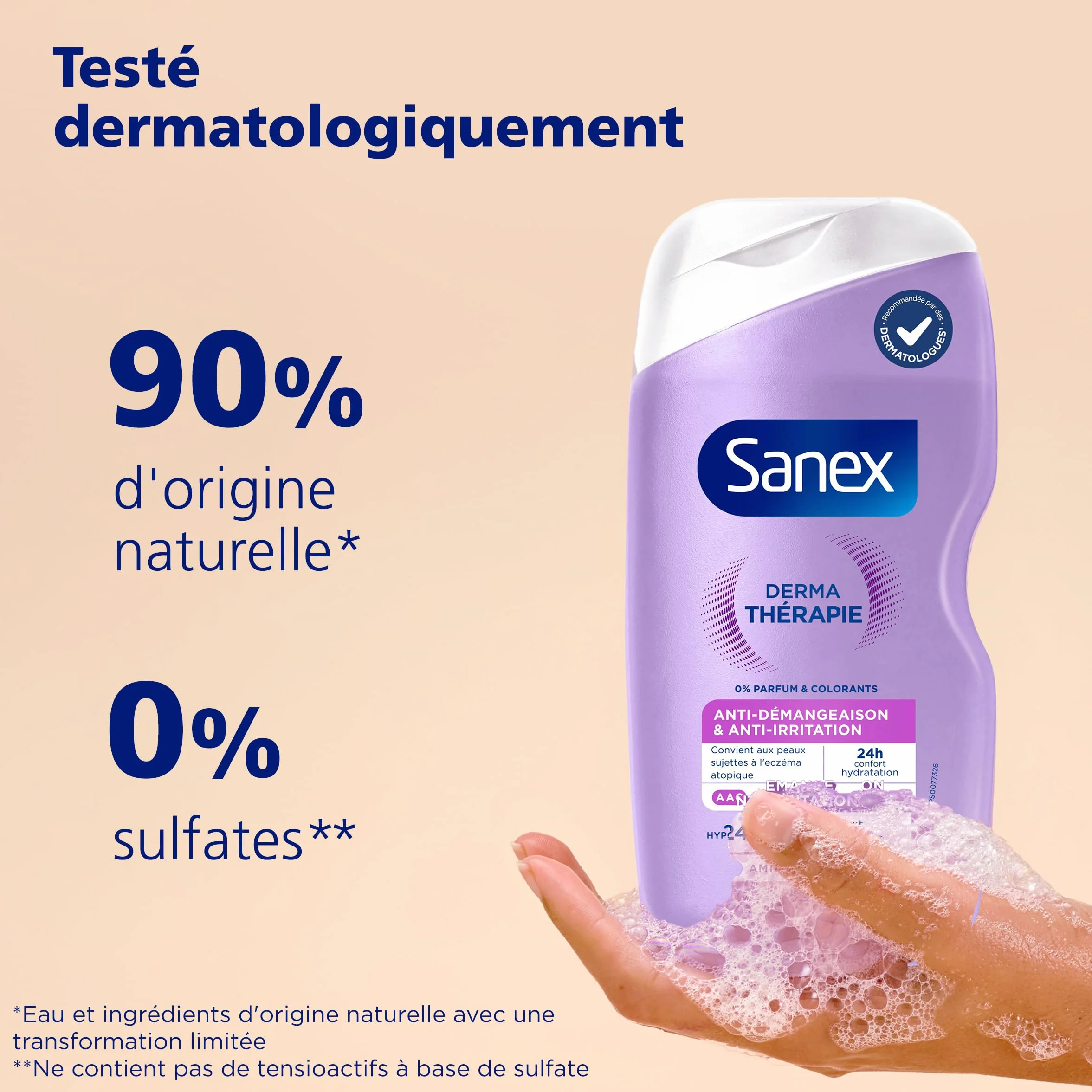 SANEX Derma Thérapie Huile de douche anti-démangeaisons Gel Douche Peaux sujettes à l’eczéma atopique hypoallergénique 725ml