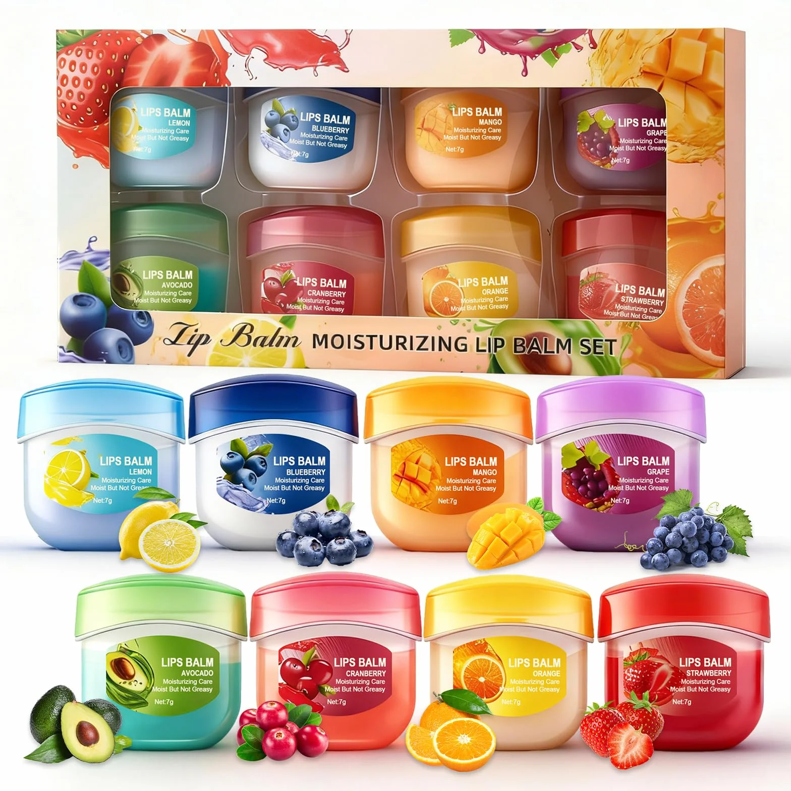 Baumes à Lèvres Hydratants Lot de 8, Soin Nourrissant Lèvres Sèches, Masque de Nuit Réparation
