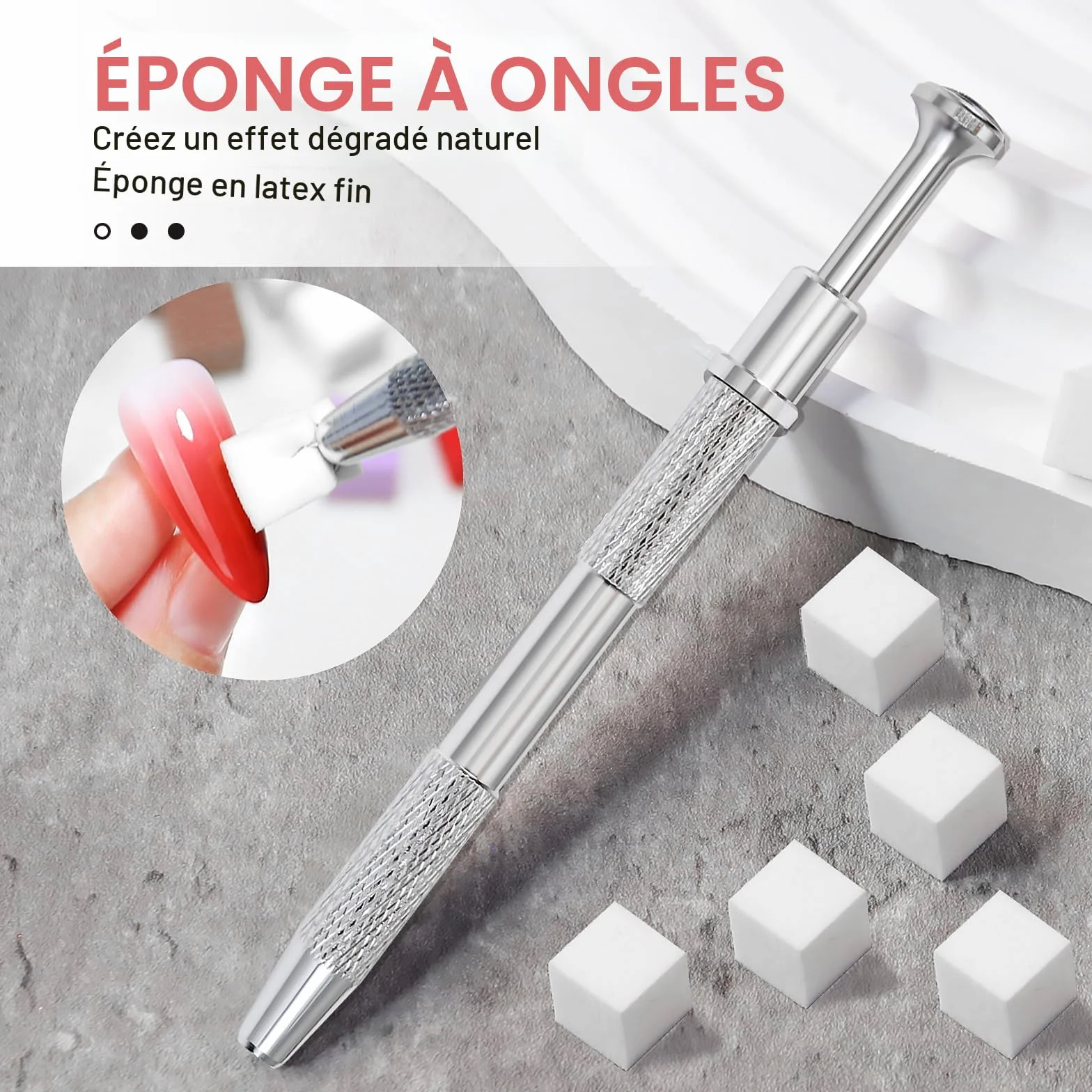 Qufiiry 100 PCS Nail Art Éponge Dégradé avec Pince Métallique Babyboomer Ongle