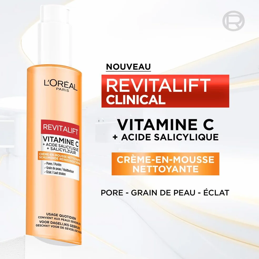 L'Oréal Paris Revitalift Clinical Crème-En-Mousse Nettoyante Resserer les Pores Vitamine C Acide Salicylique 150 ml