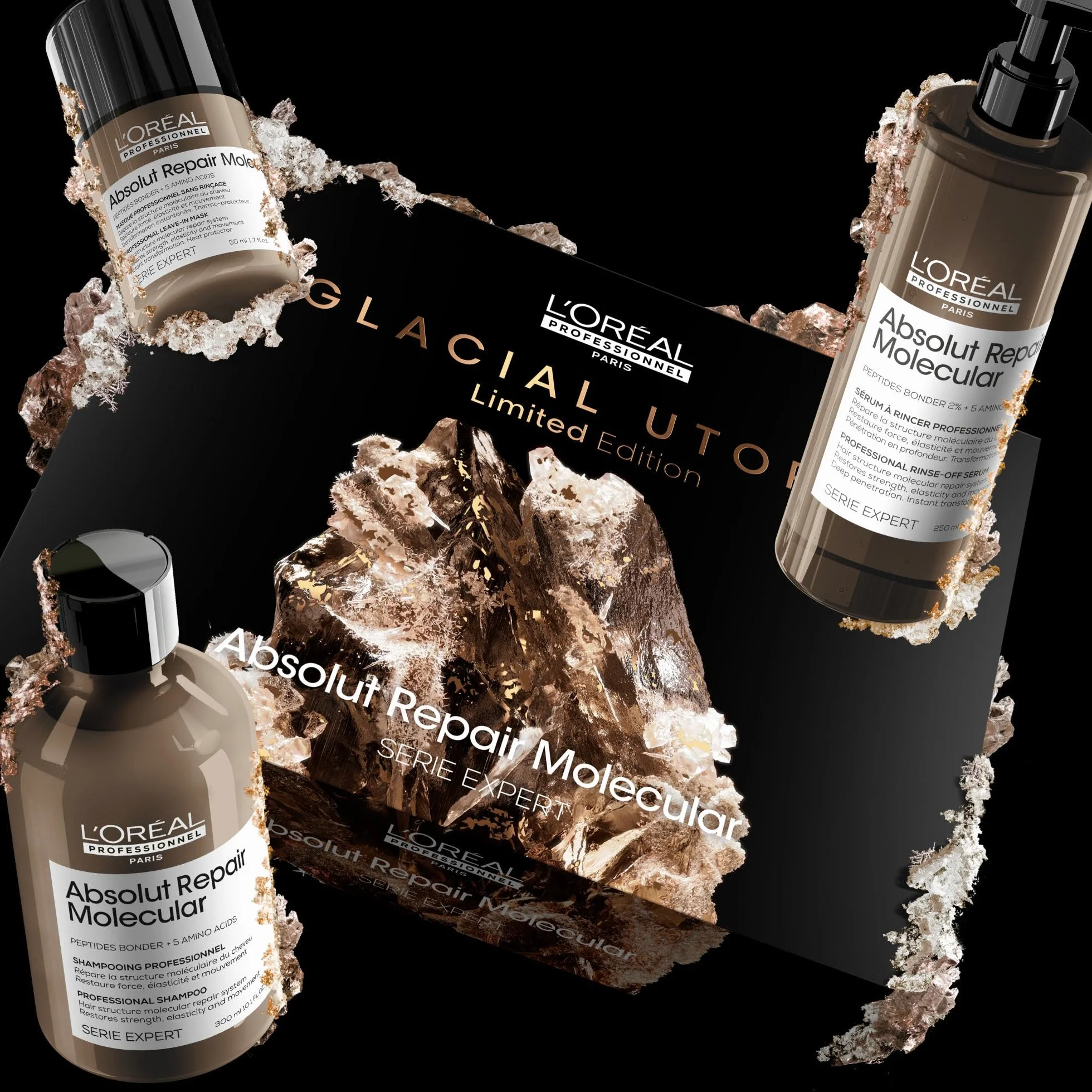 L'Oréal Professionnel Coffret Cadeau Absolut Repair Molecular Trio Shampoing Sérum Masque Édition Limitée Serie Expert