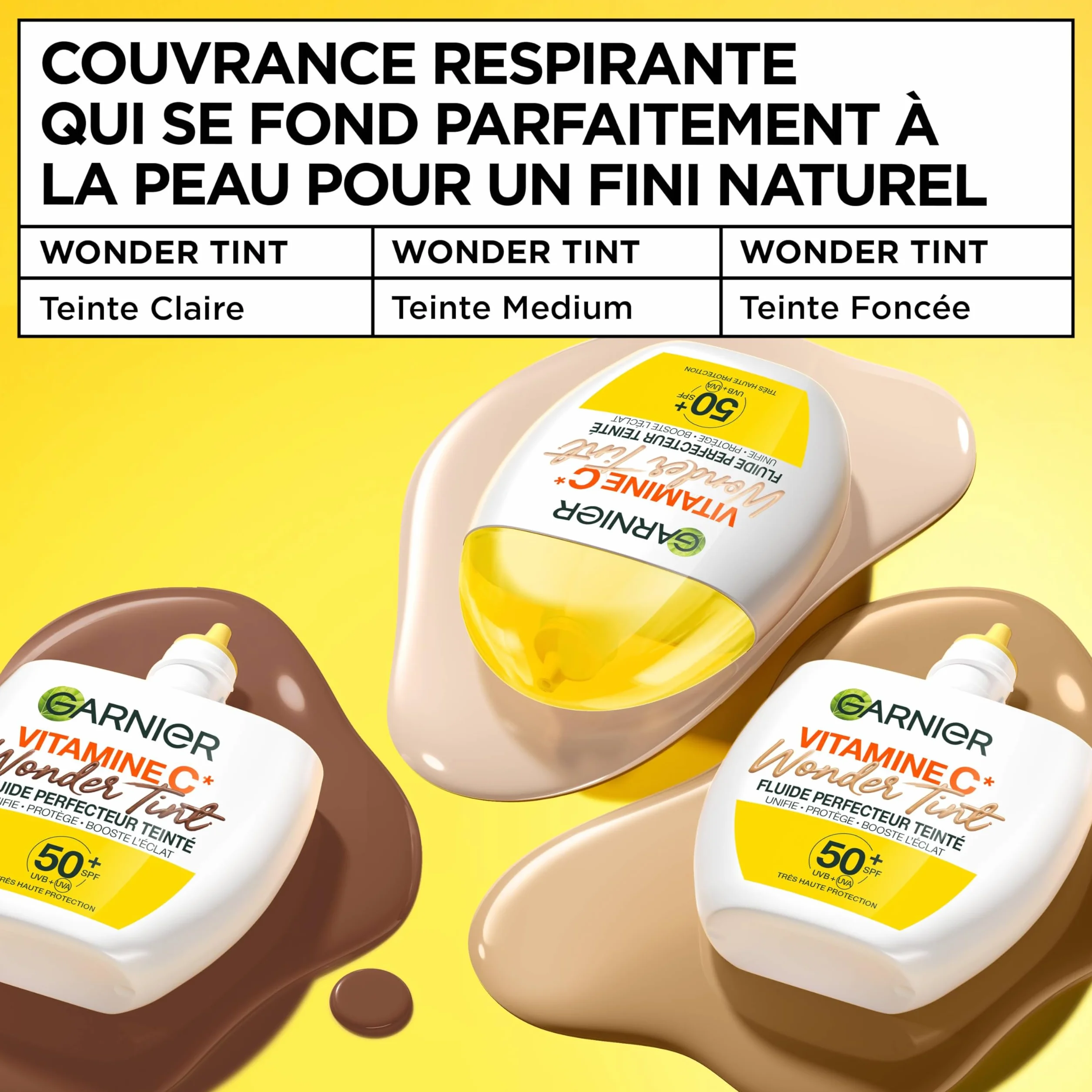 GARNIER SkinActive Vitamine C Fluide Perfecteur Teinté Wonder Tint SPF50+ Soin Visage Teinte Medium 40 ml