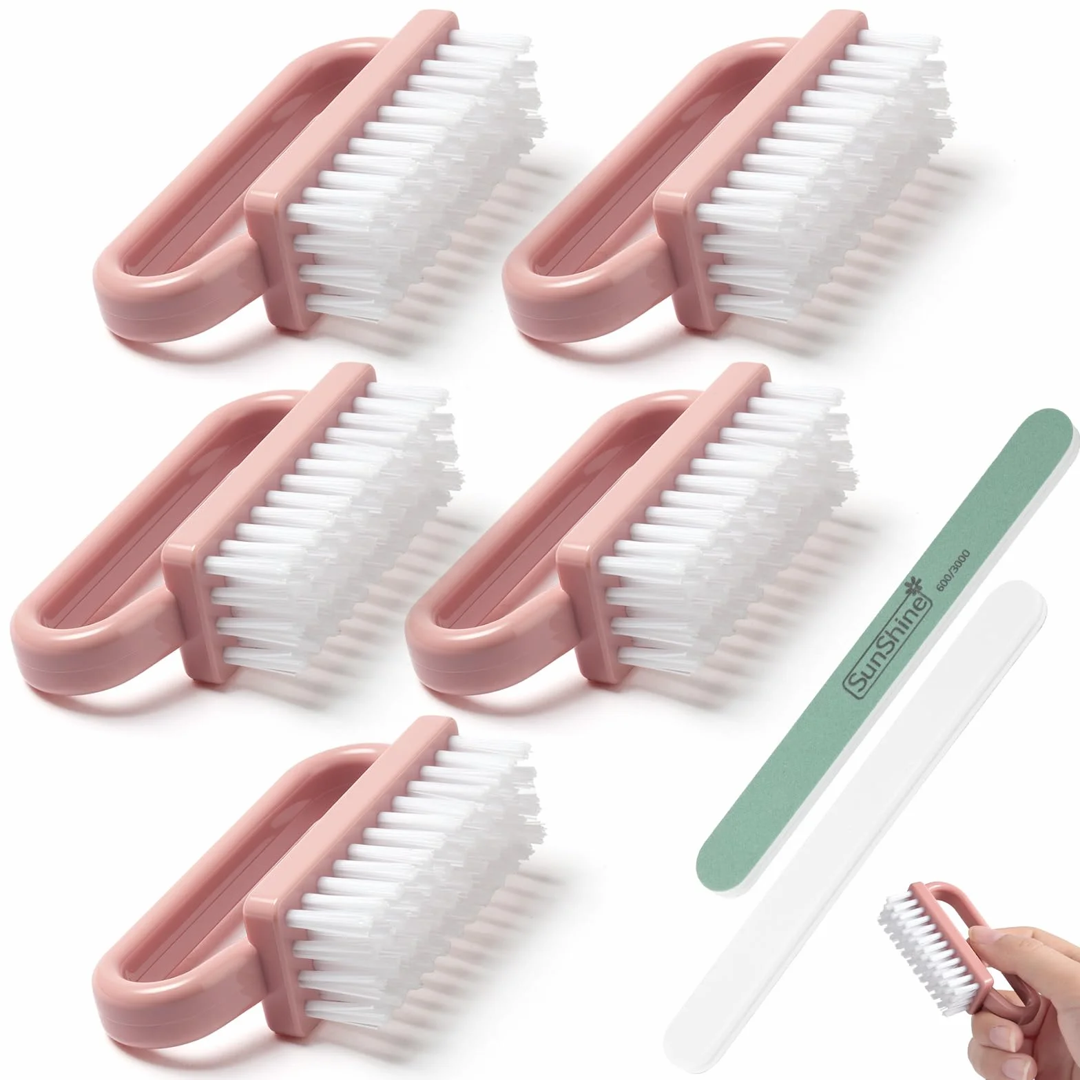 AOOWU Brosse à Ongles 3PCS Poignée Plastique Lime à Ongles Nettoyage