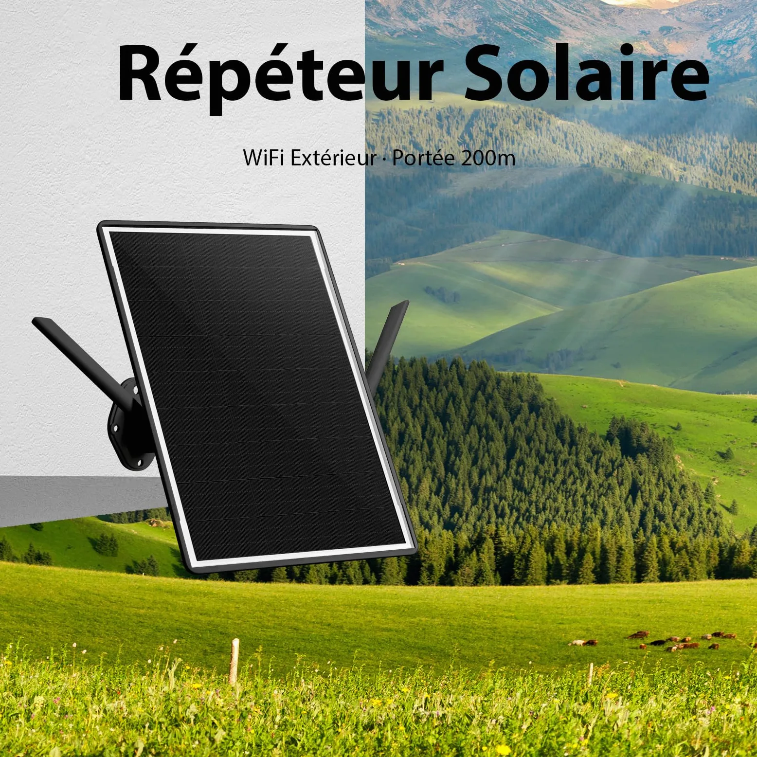 Répéteur Wi-FI Solaire, Amplificateur de Signal Internet 2,4 GHz pour I'extérieur, Répéteur Wi-FI 300 Mbps, Batterie de 26000mAh, Indice D'étanchéité IP66