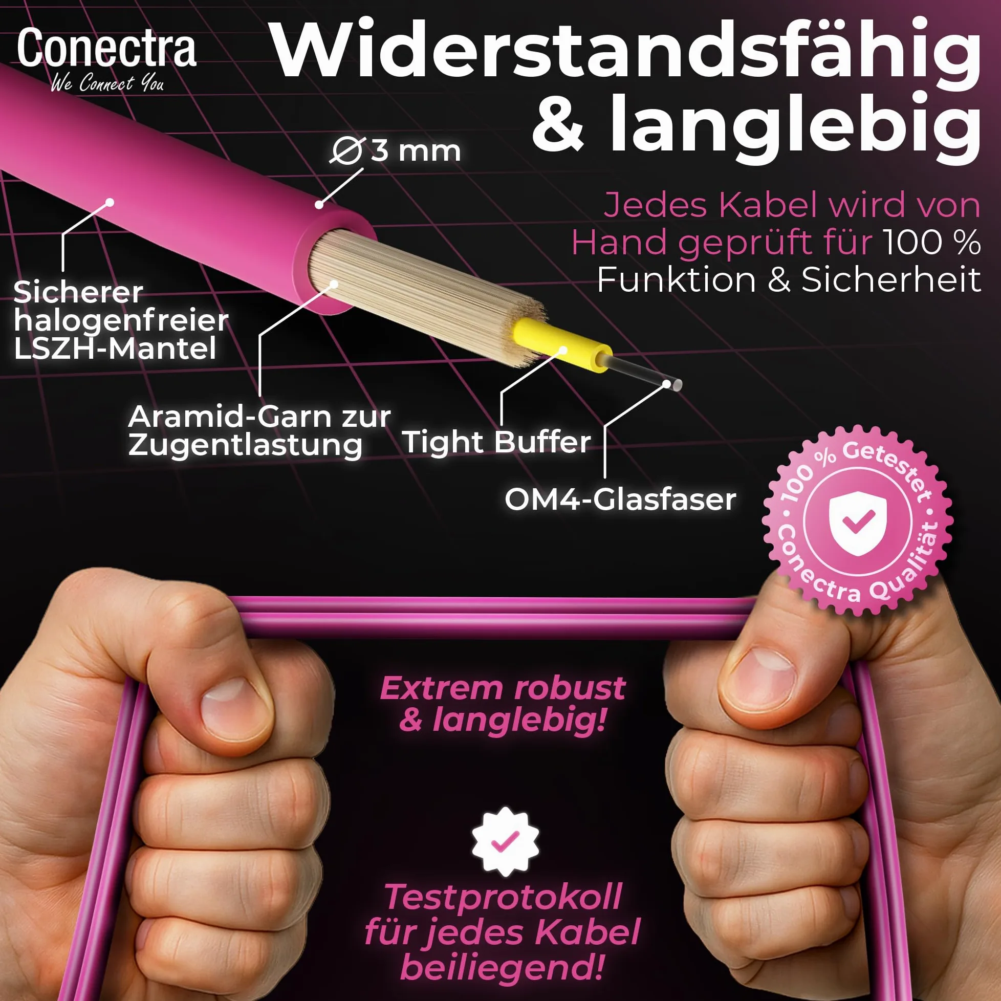 Câble de fibre optique OM4 de 30 m - Duplex - LC/UPC vers LC/UPC - Couleur magenta - Idéal pour les réseaux d'entreprise - Rallonge de fibre optique (longueur 20 m)