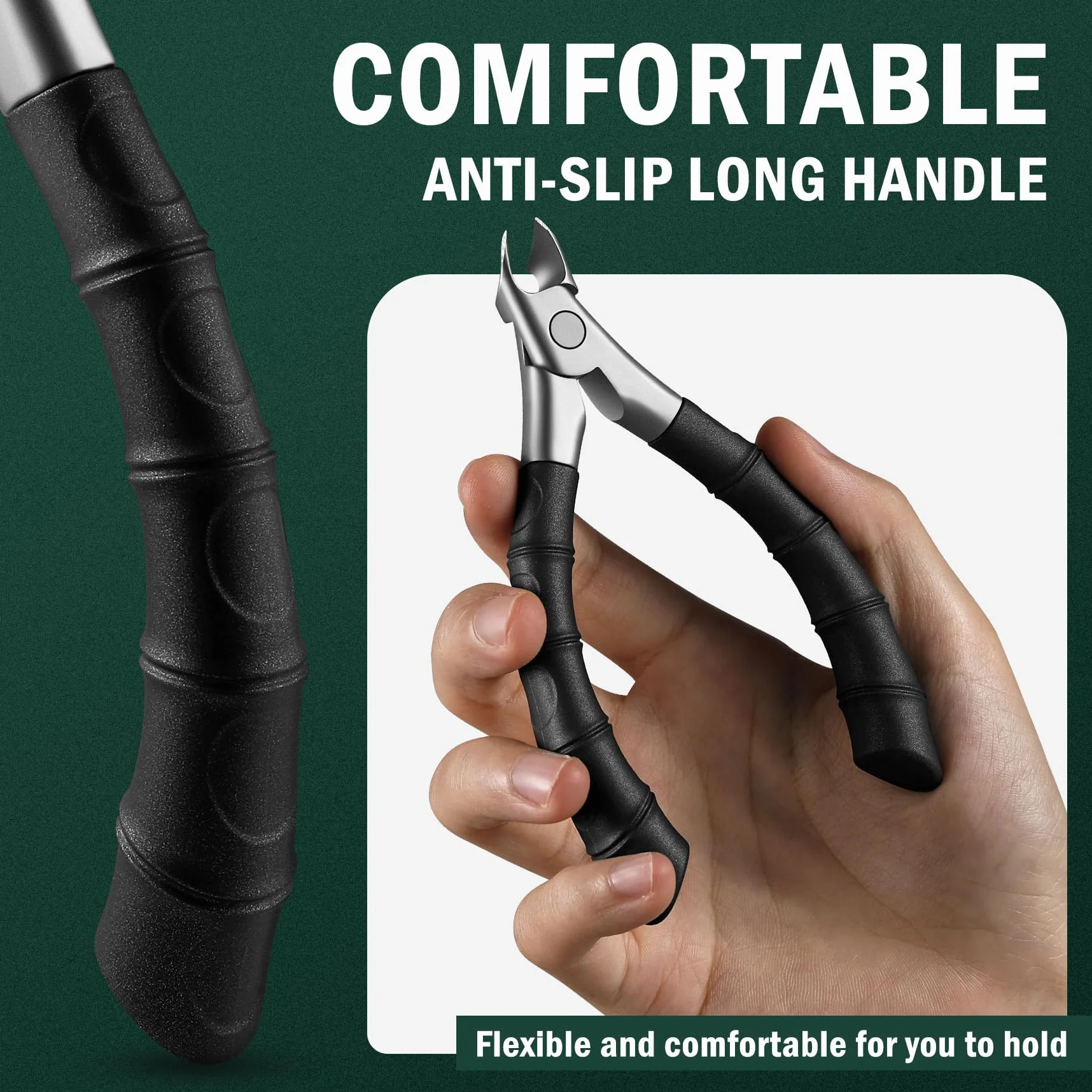 Coupe-ongles Epais Pied à mâchoires Larges Ouvertes, Pince Ongles Incarne Pieds Antidérapant à Long Manche pour Personnes âgées, Ciseaux a Ongles Pieds de Précision Noir
