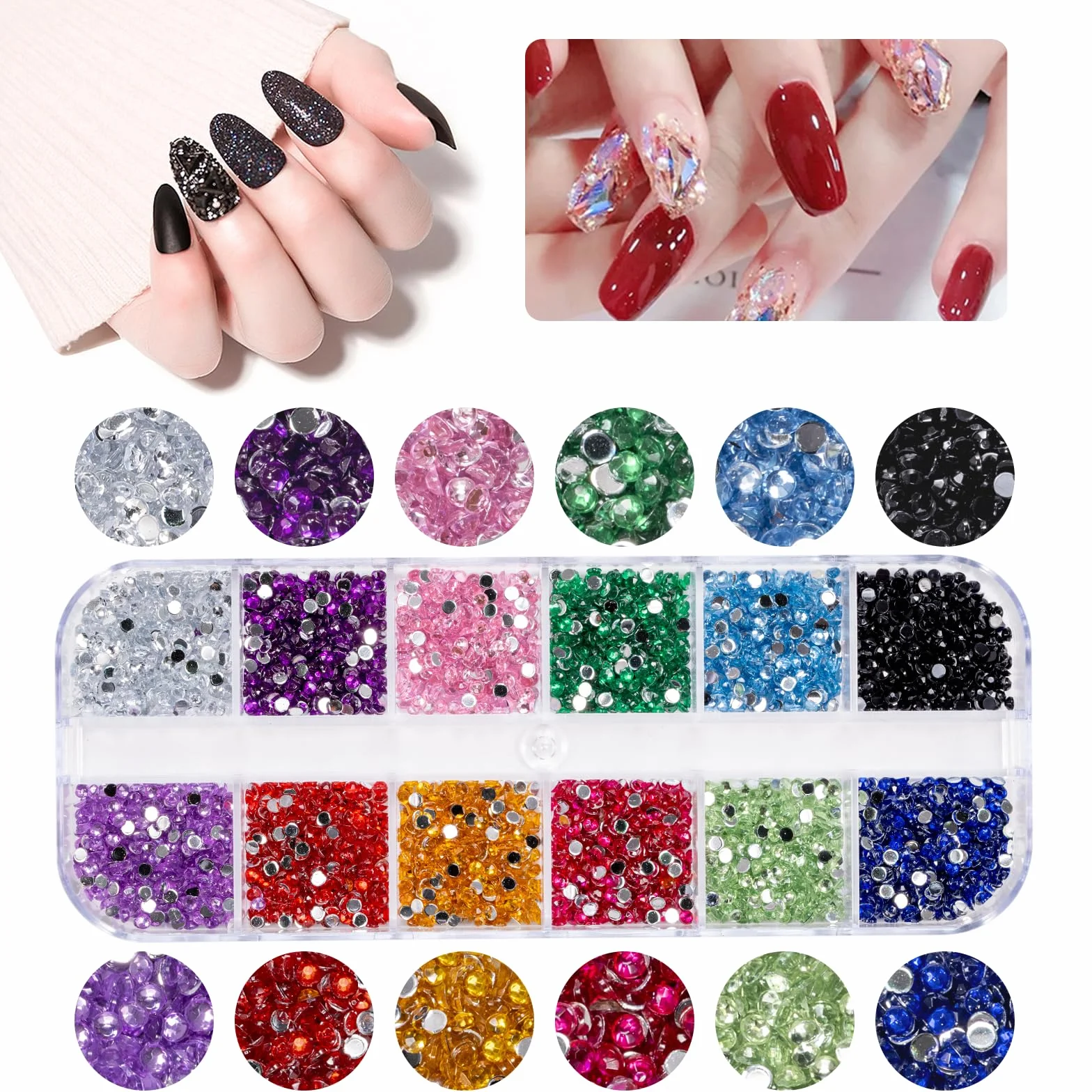 Pierres strass pour ongles lot 5600 36 couleurs avec stylo à cire