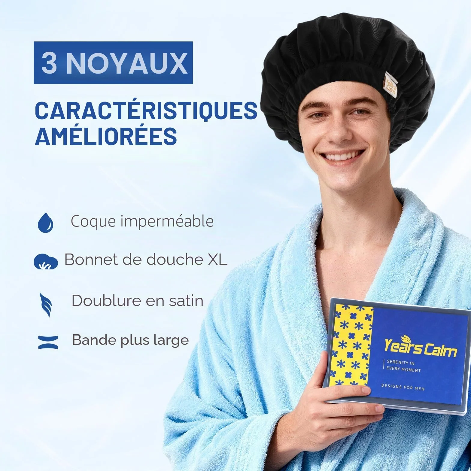 Bonnet de douche imperméable réutilisable double couche homme XL voyage cheveux longs bouclés