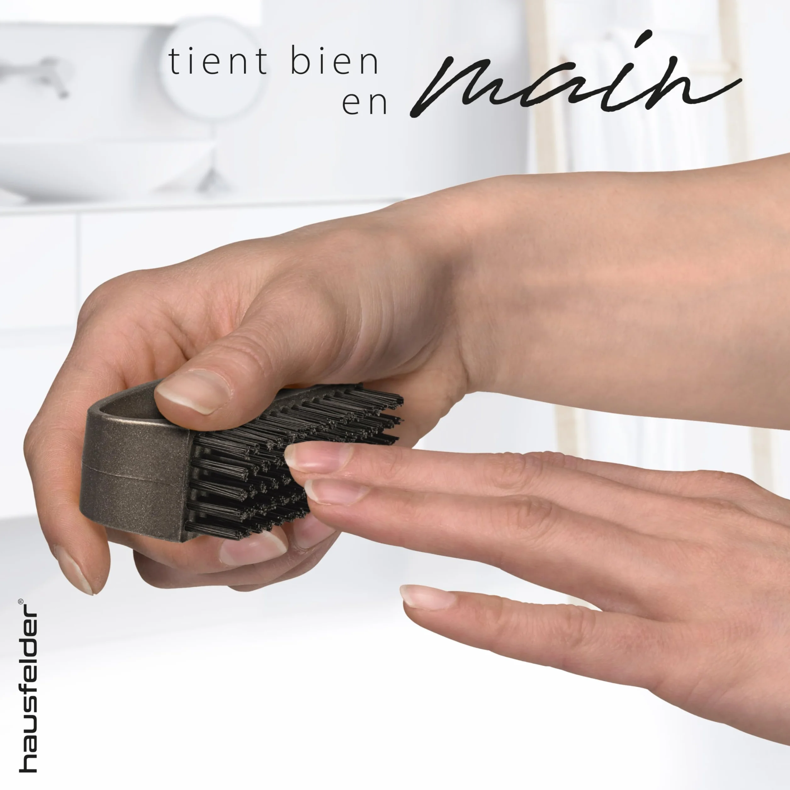 Hausfelder brosse à main lot de 4, poils dures, noir anthracite mat